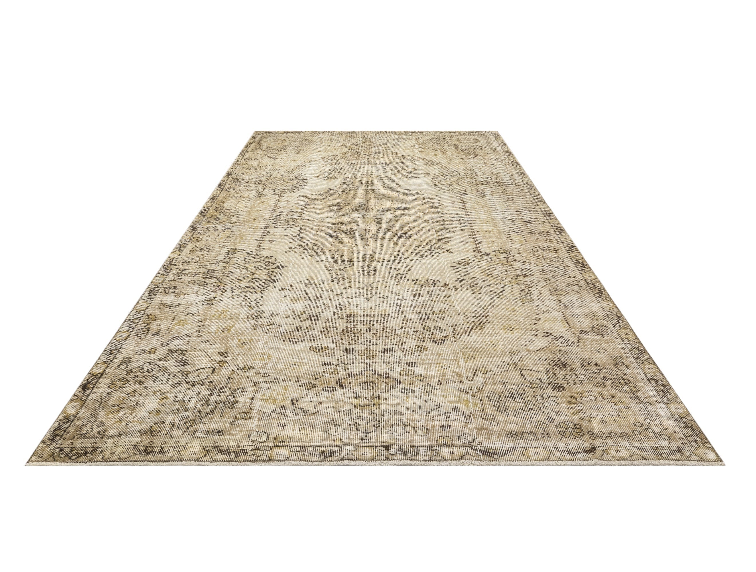 Handmade Wool Rug - Vintage Brown Medallion Carpet 7x9 Cotton Wool Blend Area Rug