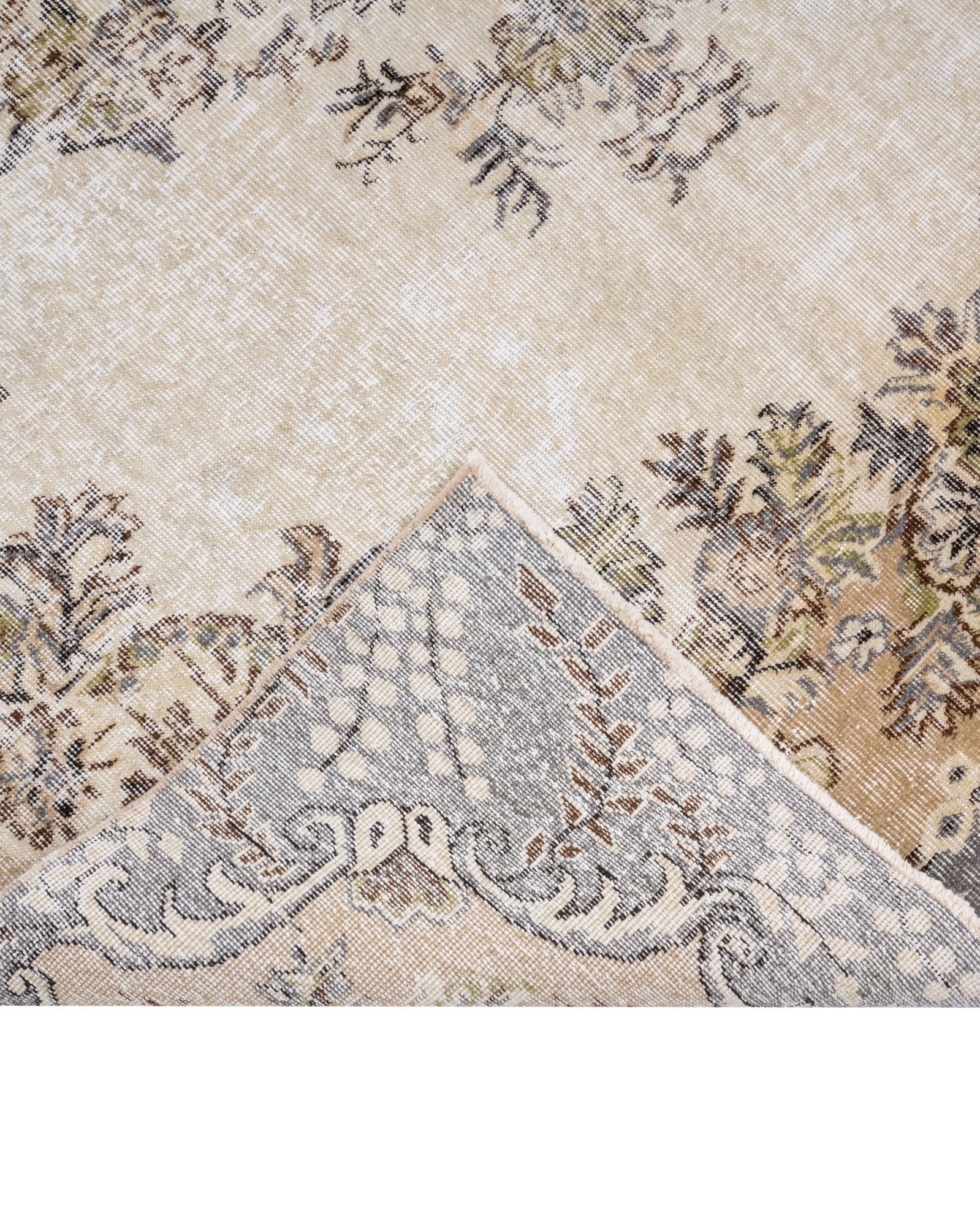 Handmade Wool Cotton Rug – Vintage Brown Medallion Carpet 7'1" x 10'4"