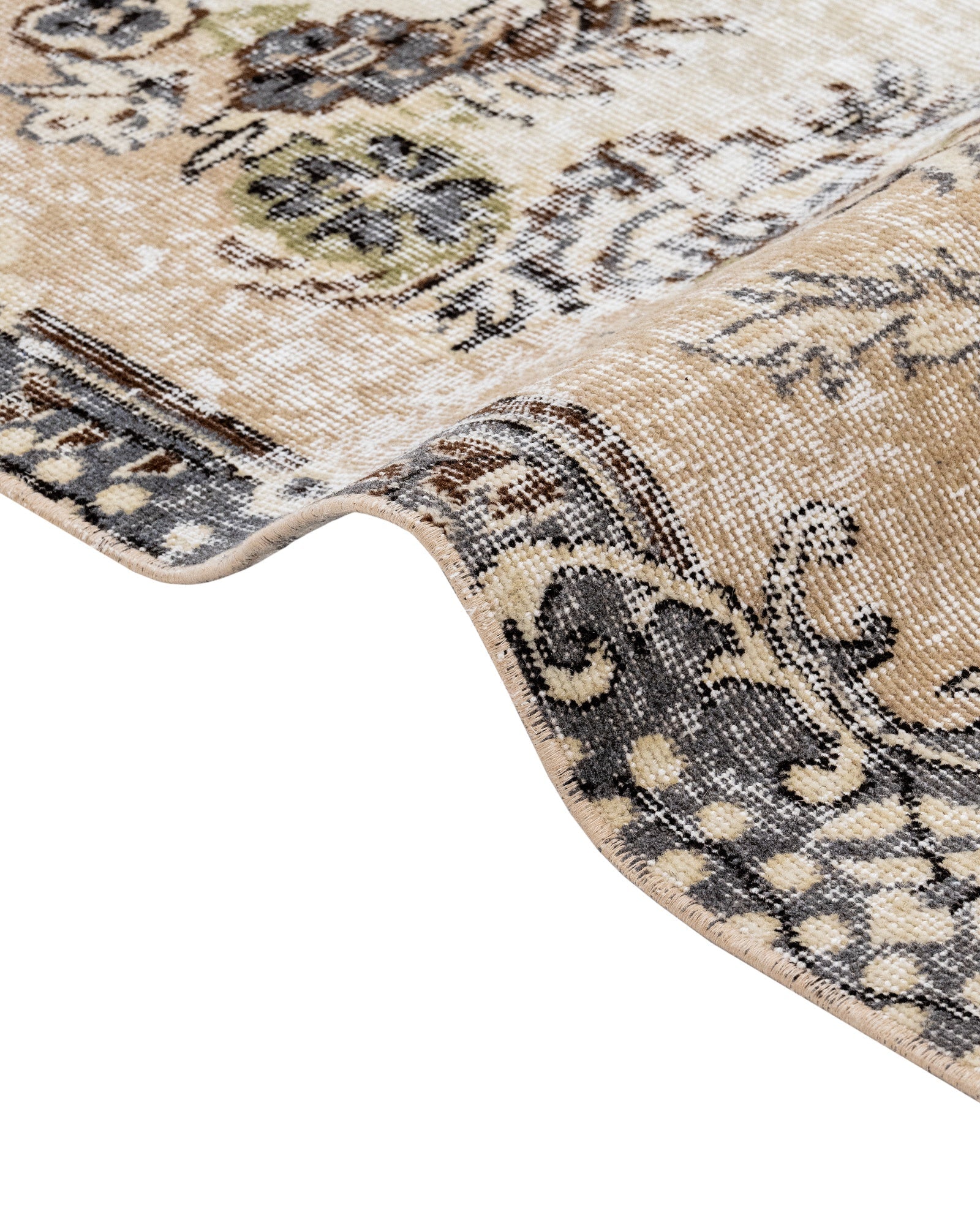 Handmade Wool Cotton Rug – Vintage Brown Medallion Carpet 7'1" x 10'4"