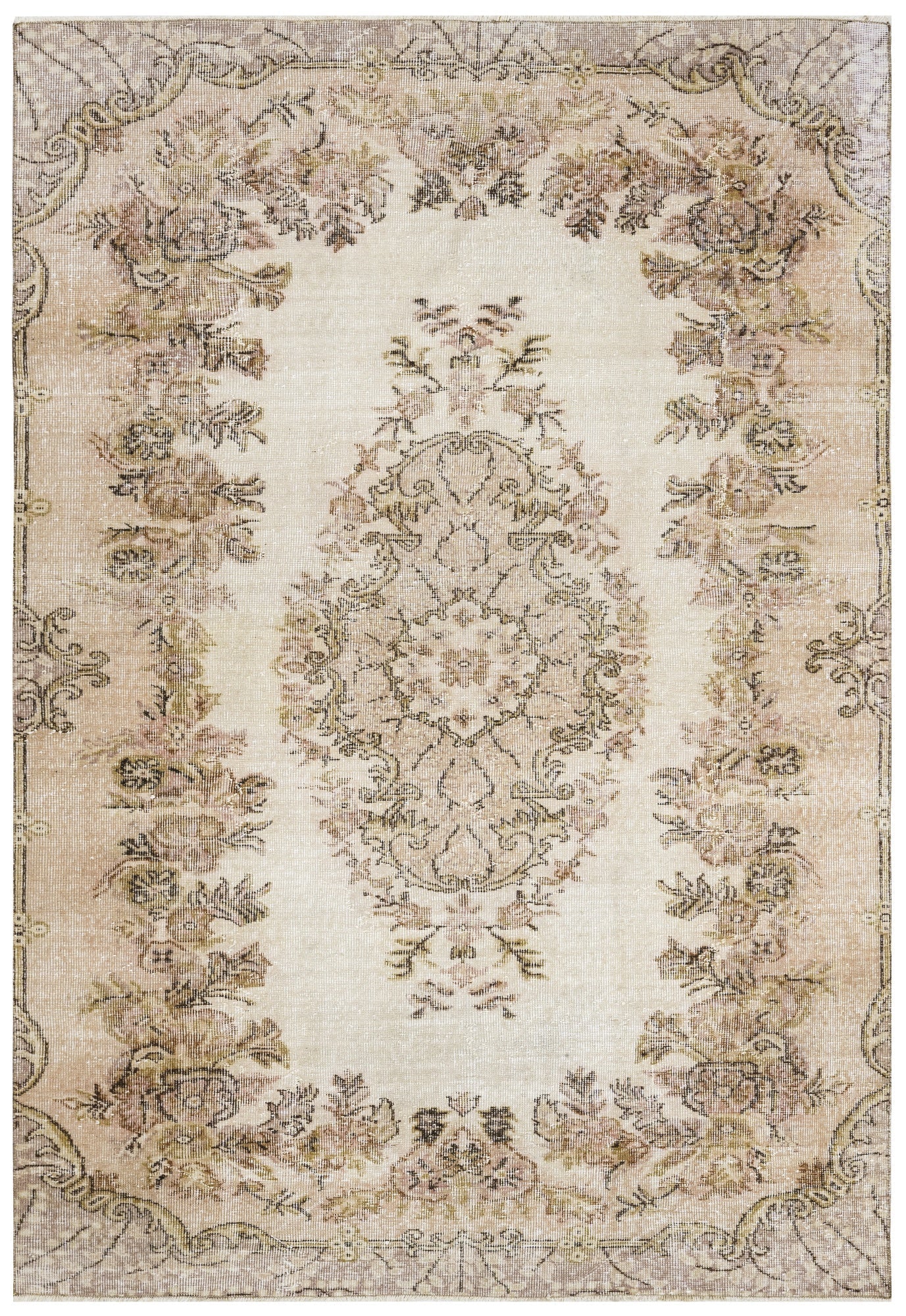 Handmade Wool Rug – Vintage Brown Medallion 6x9 Area Rug Cotton Blend