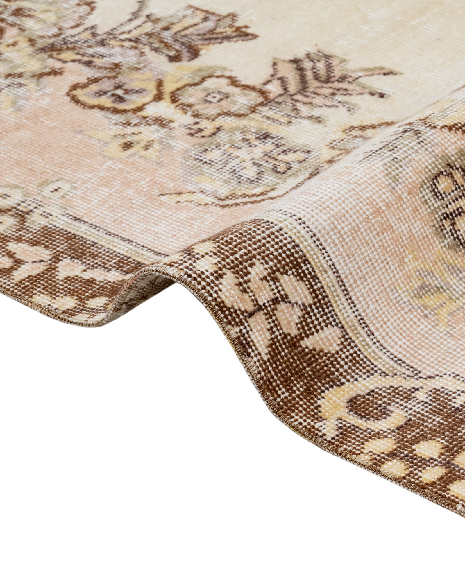 Handmade Wool Rug – Vintage Brown Medallion 6x9 Cotton Carpet for Living Room