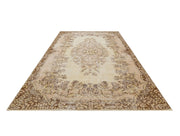 Handmade Wool Rug – Vintage Brown Medallion 6x9 Cotton Carpet for Living Room