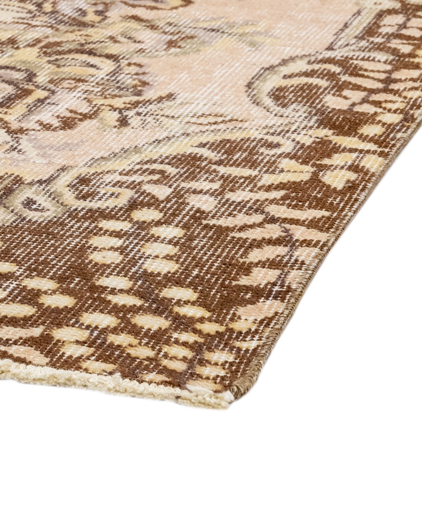 Handmade Wool Rug – Vintage Brown Medallion 6x9 Cotton Carpet for Living Room