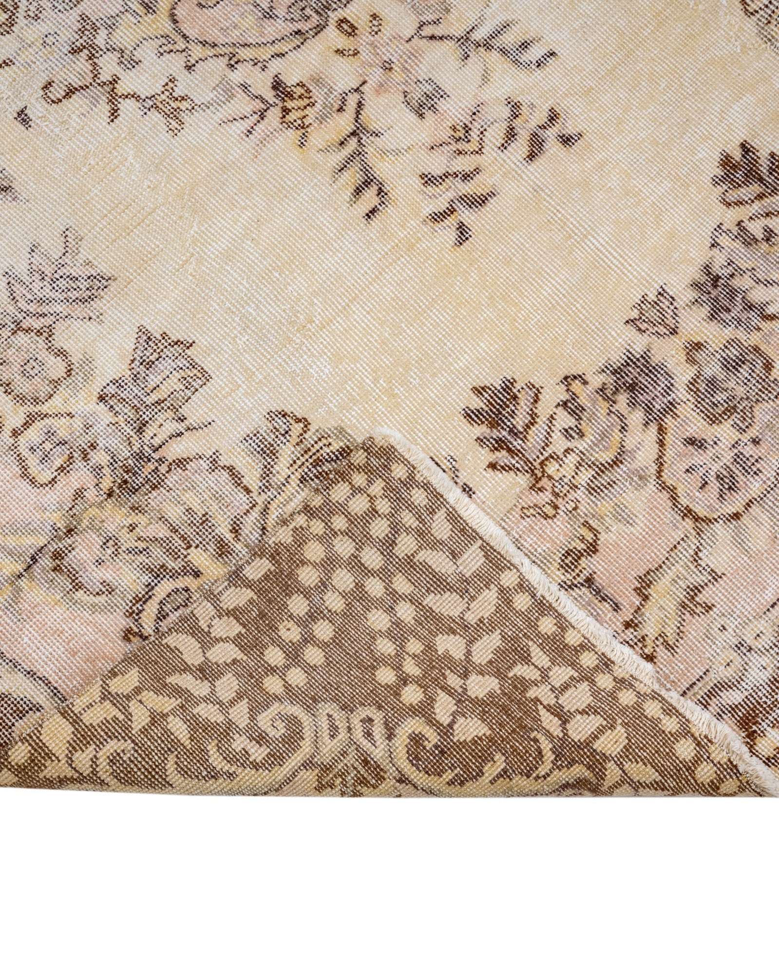 Handmade Wool Rug – Vintage Brown Medallion 6x9 Cotton Carpet for Living Room