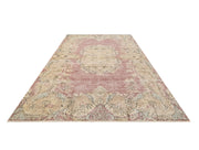 Handmade Wool Cotton Rug - Vintage Pink Medallion Carpet 6'8" x 10' Durable Bohemian Style