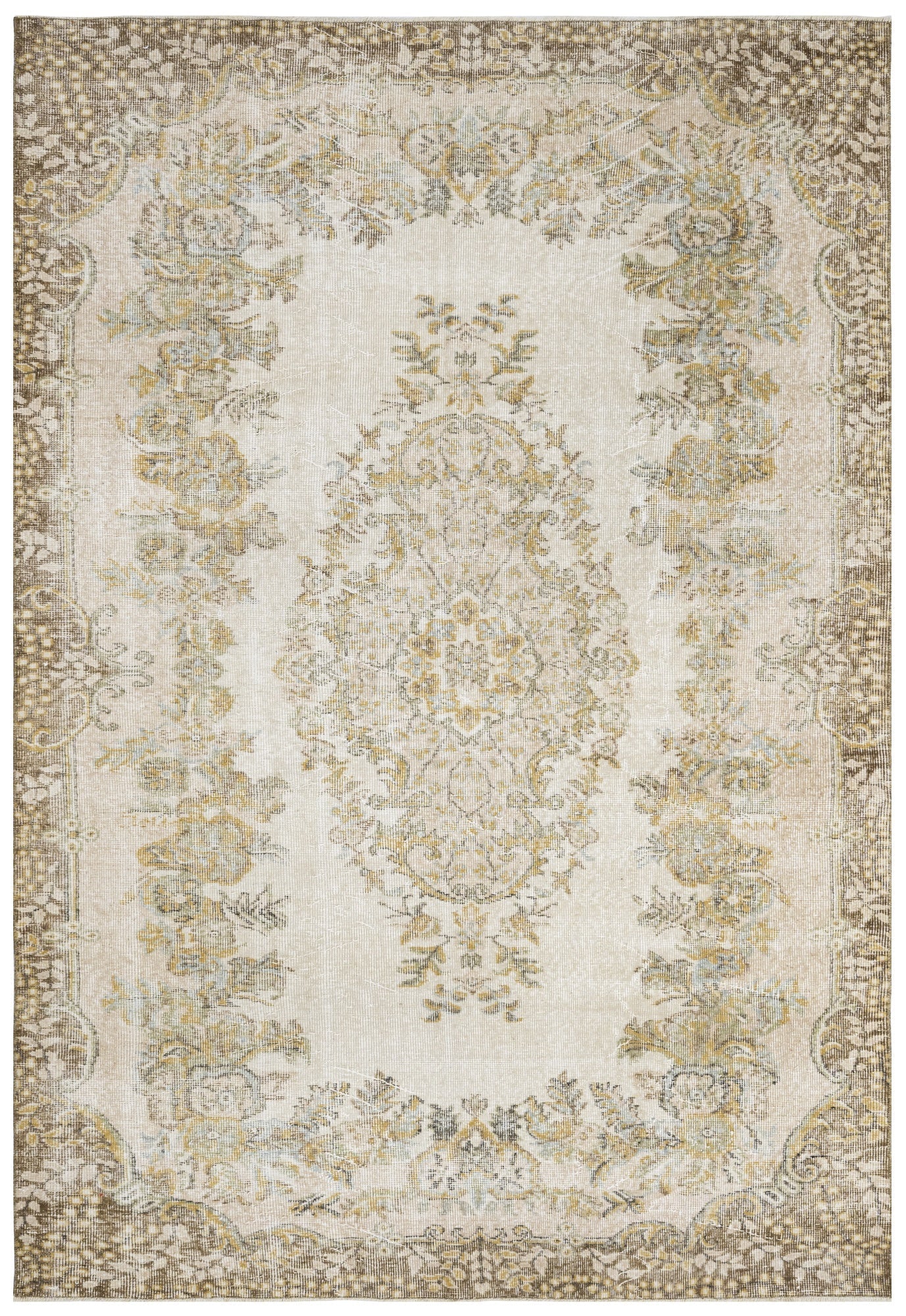 Handmade Wool Cotton Rug – Vintage Brown Medallion 4'9" x 8'2" Area Carpet