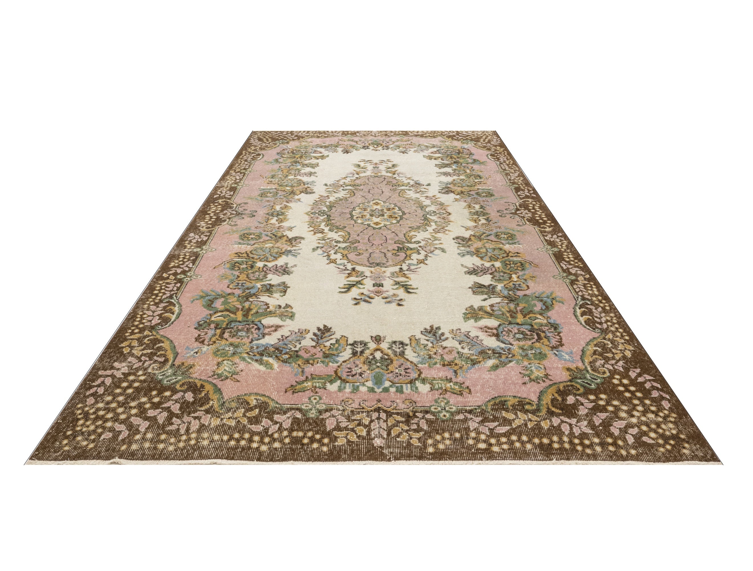 Handmade Wool Cotton Rug – Vintage Medallion Design | Brown 5x9 Area Carpet