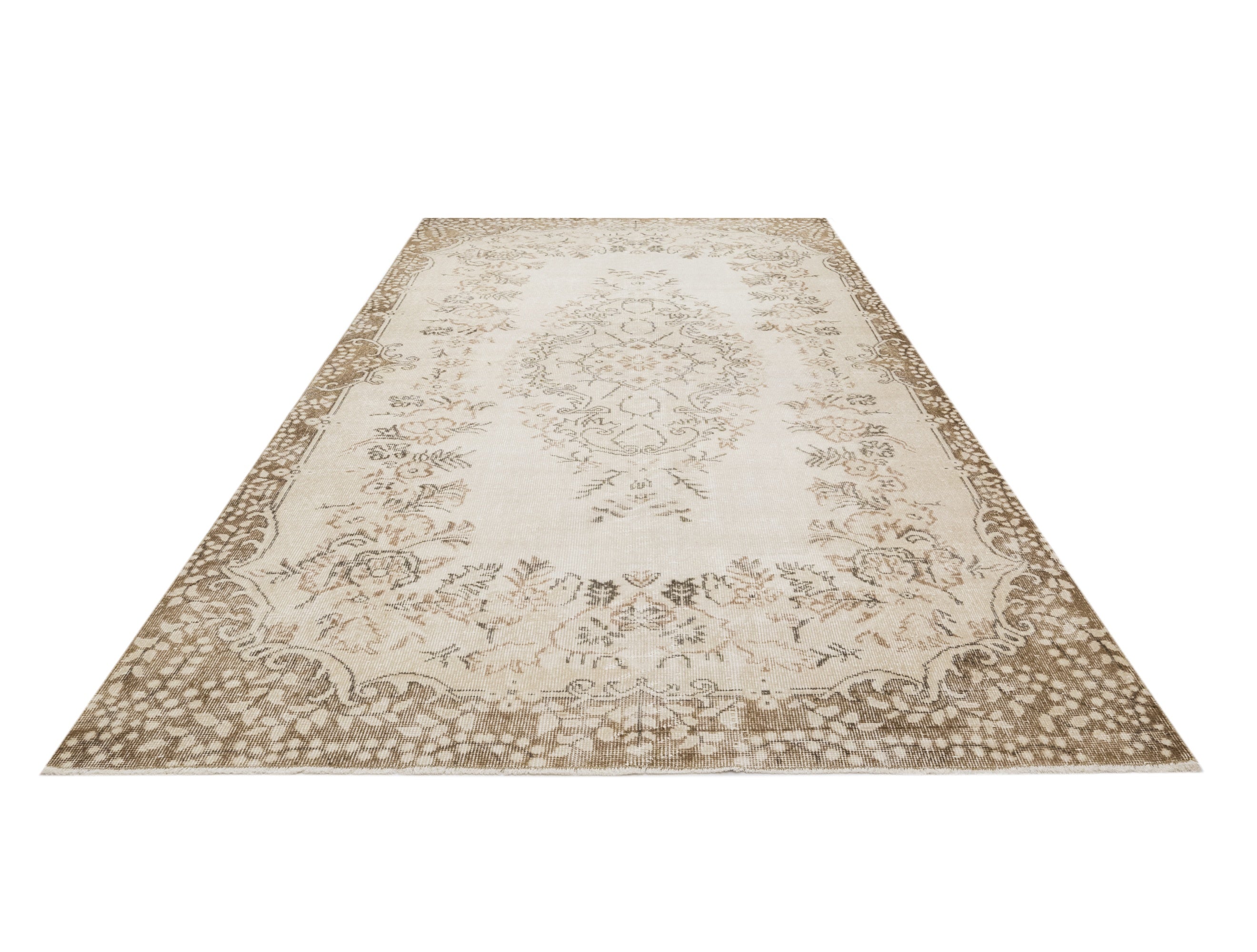 Handmade Wool Cotton Rug - Vintage Brown Medallion Area Rug 6x9 Feet Classic Design