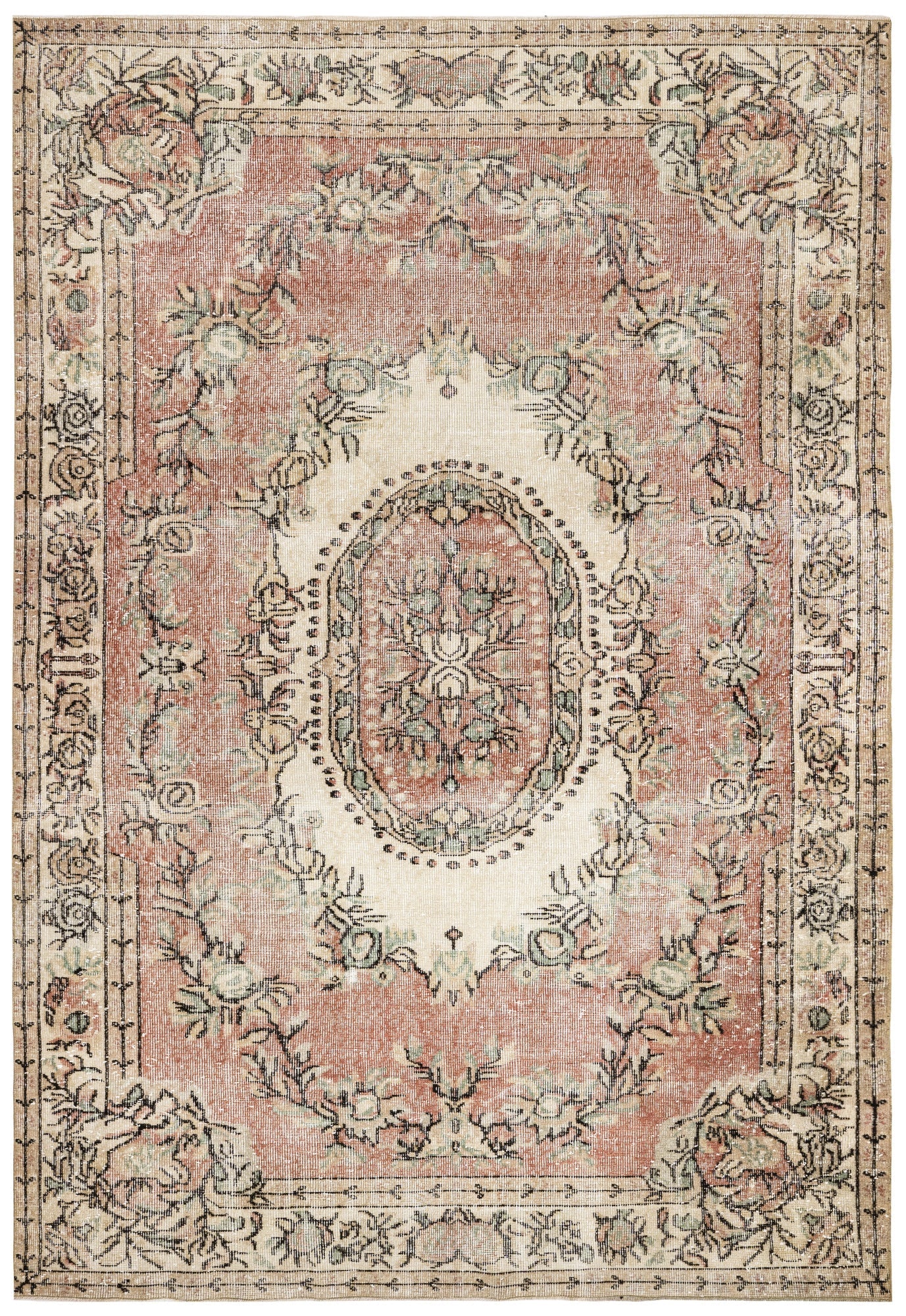 Handmade Wool Rug - Vintage Red Medallion 5'9" x 9'1" Cotton Blend Area Rug