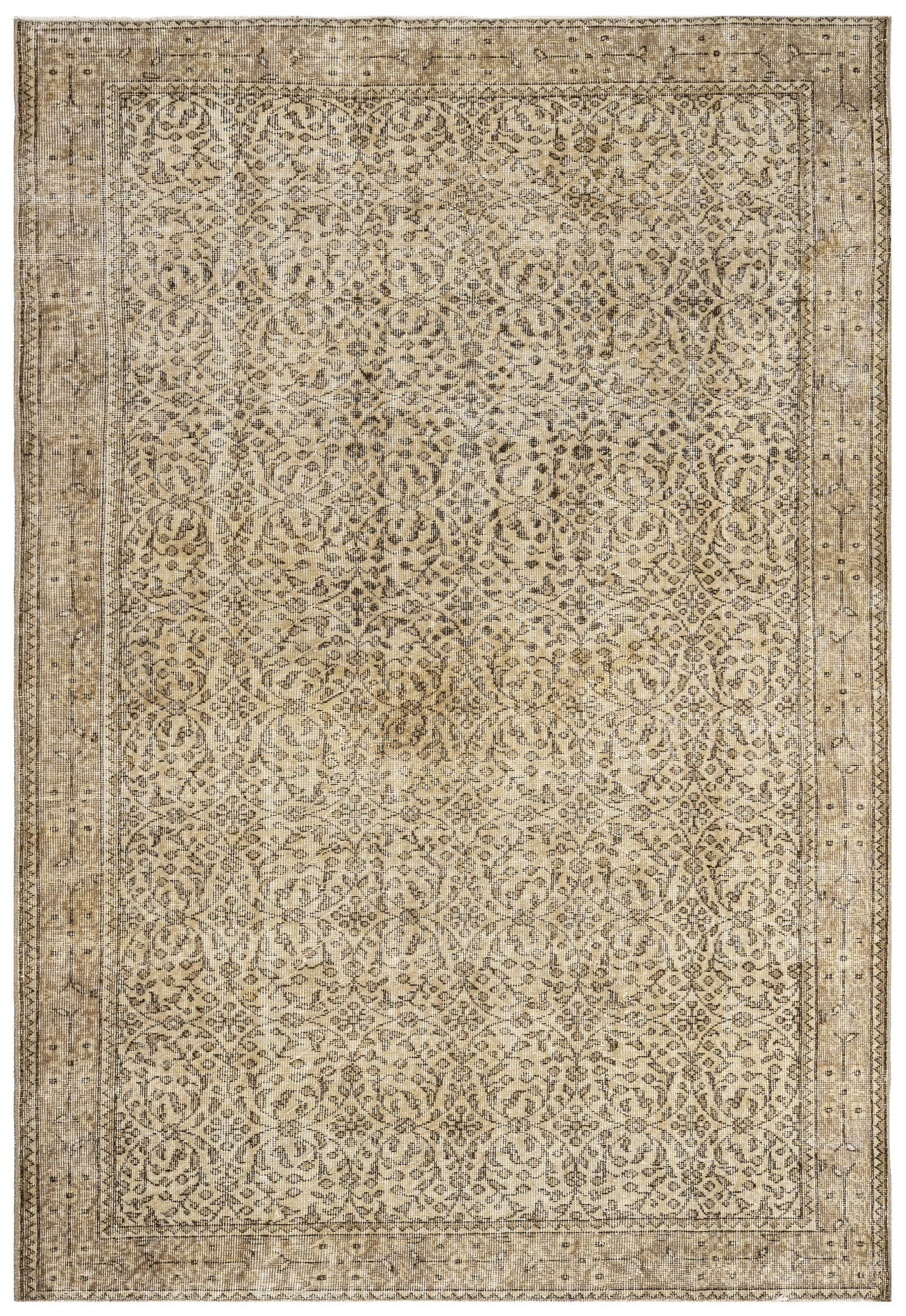 Handmade Wool Rug - Vintage Brown Frame 6x7 Foot Soft Cotton Blend Carpet