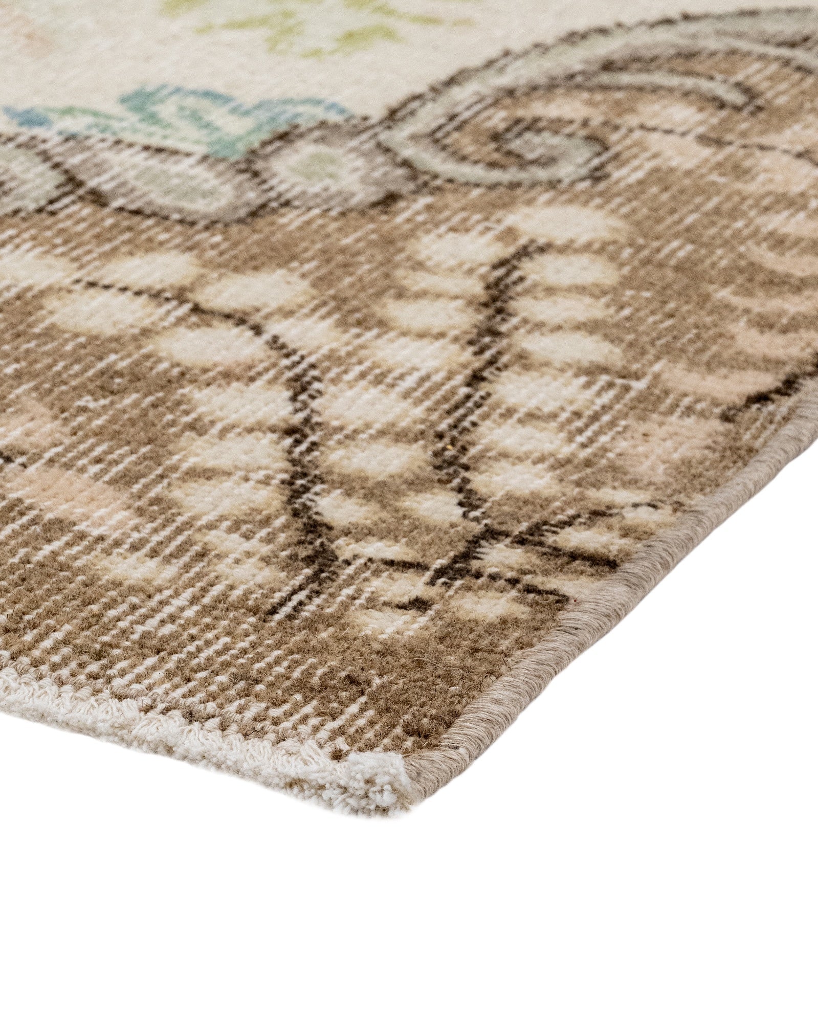 Handmade Wool Cotton Rug – Vintage Brown Medallion Carpet 6'11"x10'8" Area Rug