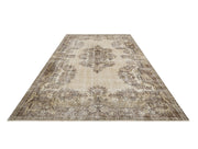 Handmade Wool Rug - Vintage Brown Medallion Cotton Blend 5x9 Feet Area Carpet