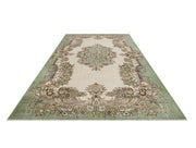 Handmade Wool Cotton Rug – Vintage Green Medallion Carpet 5'8"x9'3" Durable Natural Fibers