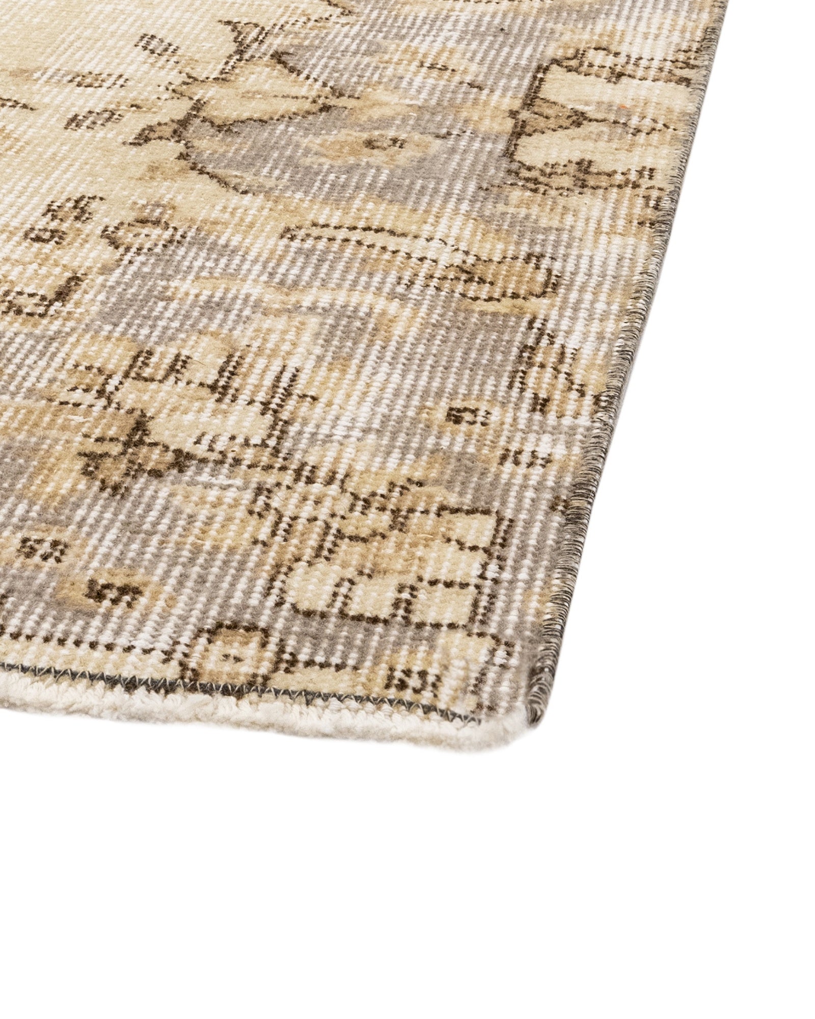 Handmade Wool Cotton Rug – Vintage Brown Medallion Carpet 5'5" x 8'10"