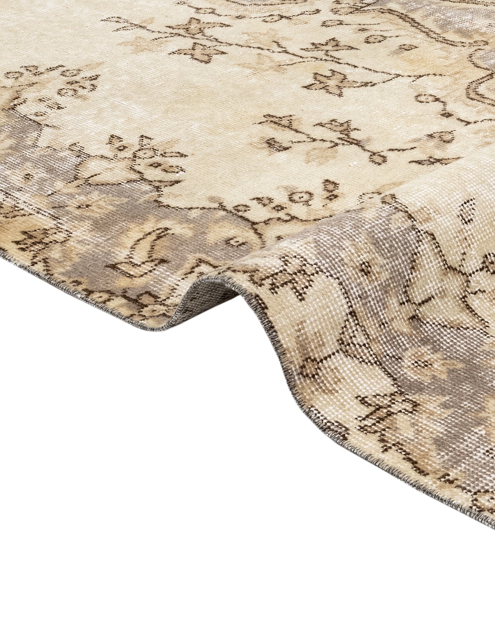 Handmade Wool Cotton Rug – Vintage Brown Medallion Carpet 5'5" x 8'10"