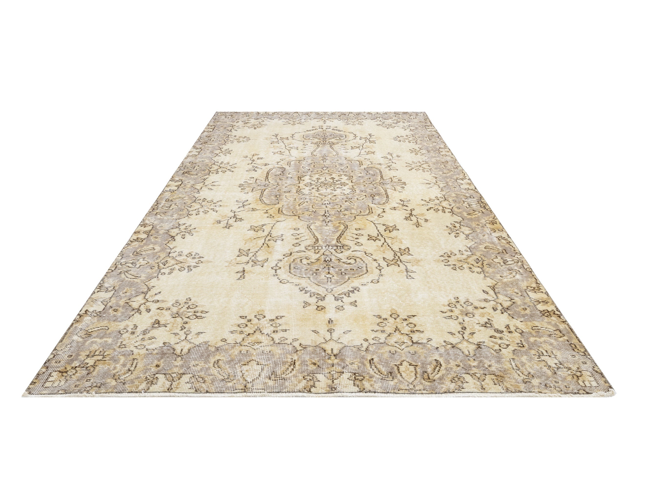 Handmade Wool Cotton Rug – Vintage Brown Medallion Carpet 5'5" x 8'10"