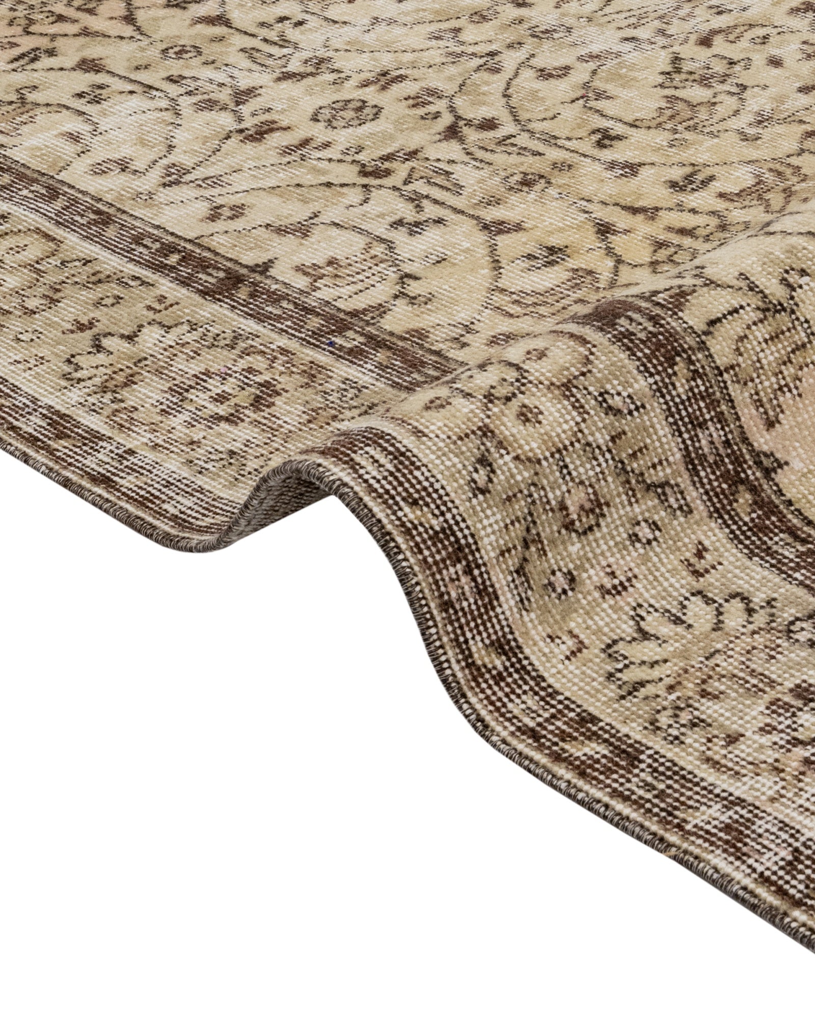 Handmade Wool Cotton Rug – Vintage Brown Frame Carpet 5'7" x 8'10" for Living Room