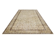 Handmade Wool Cotton Rug – Vintage Brown Frame Carpet 5'7" x 8'10" for Living Room
