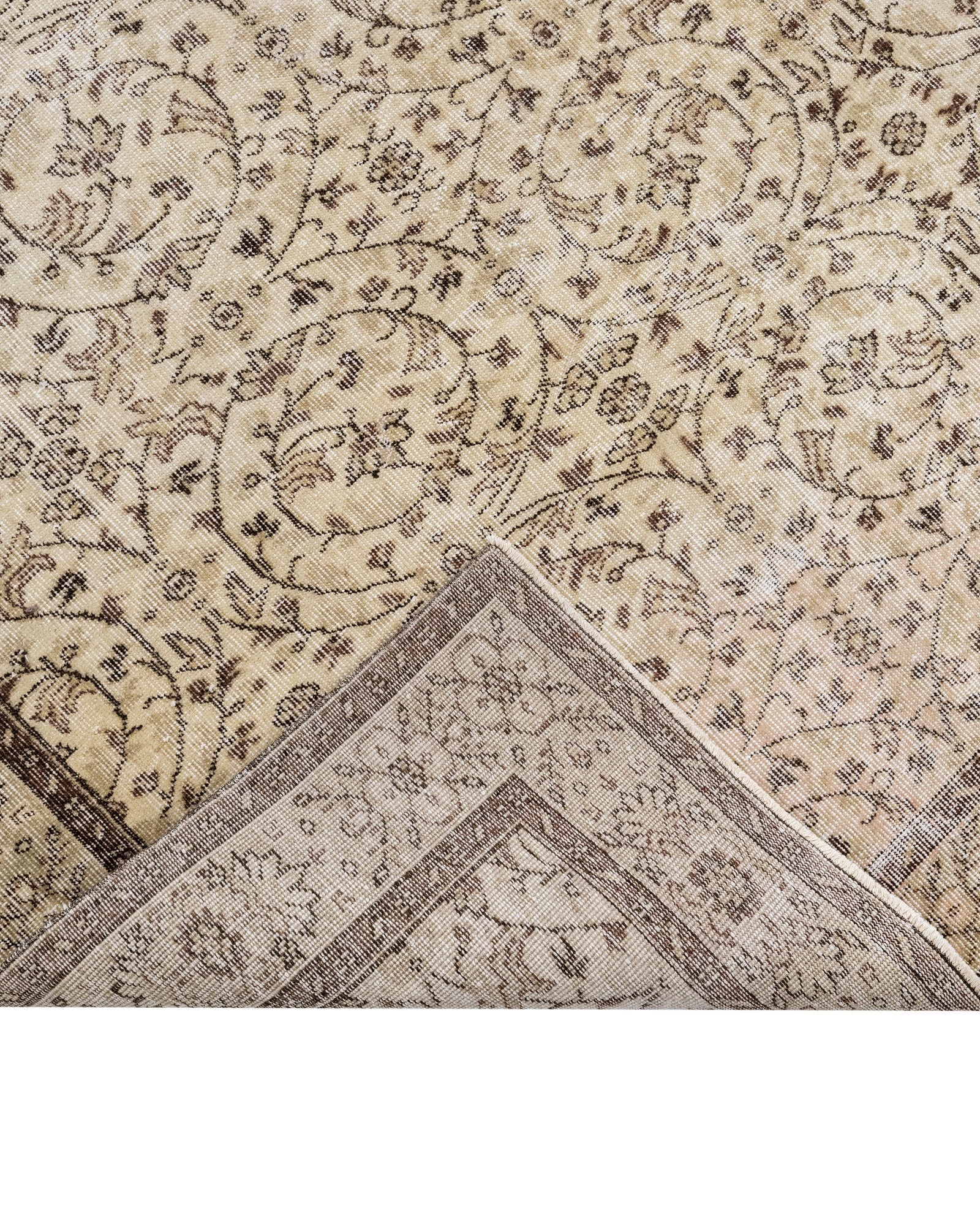 Handmade Wool Cotton Rug – Vintage Brown Frame Carpet 5'7" x 8'10" for Living Room