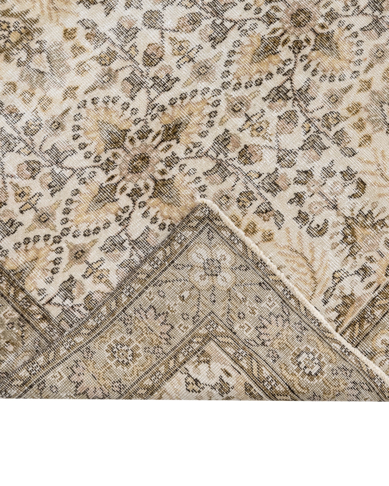 Handmade Wool Rug - Vintage Brown Frame Cotton Blend Area Rug 5'6" x 9'3"
