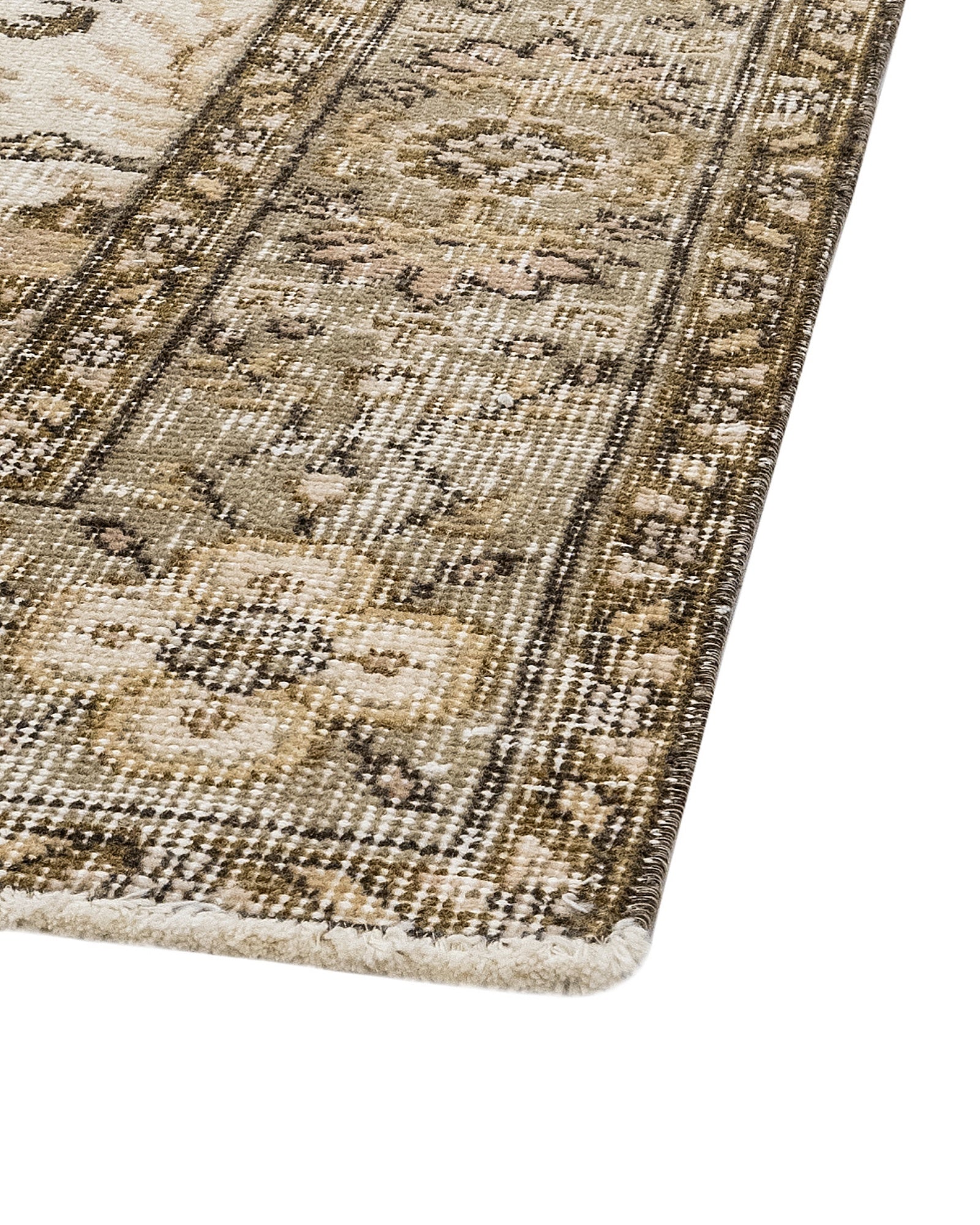 Handmade Wool Rug - Vintage Brown Frame Cotton Blend Area Rug 5'6" x 9'3"