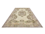 Handmade Wool Rug Vintage Brown Medallion 5'4" x 8'6" Cotton Blend Area Rug