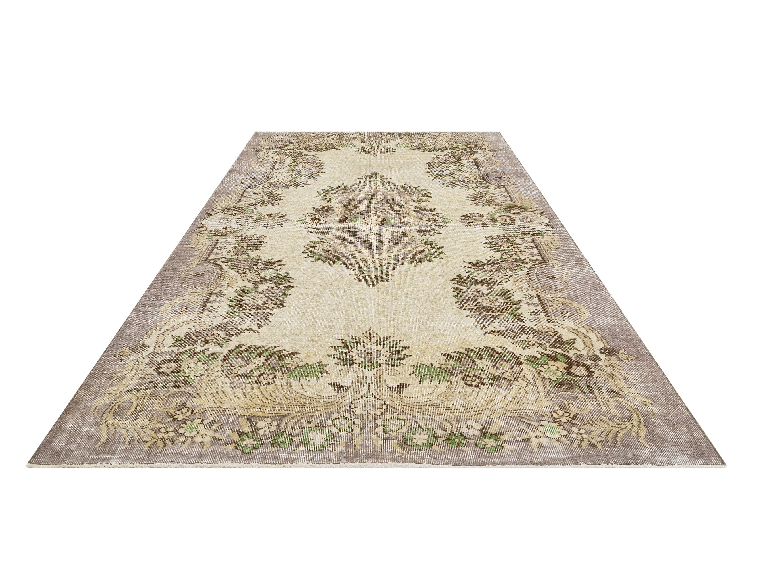 Handmade Wool Rug Vintage Brown Medallion 5'4" x 8'6" Cotton Blend Area Rug