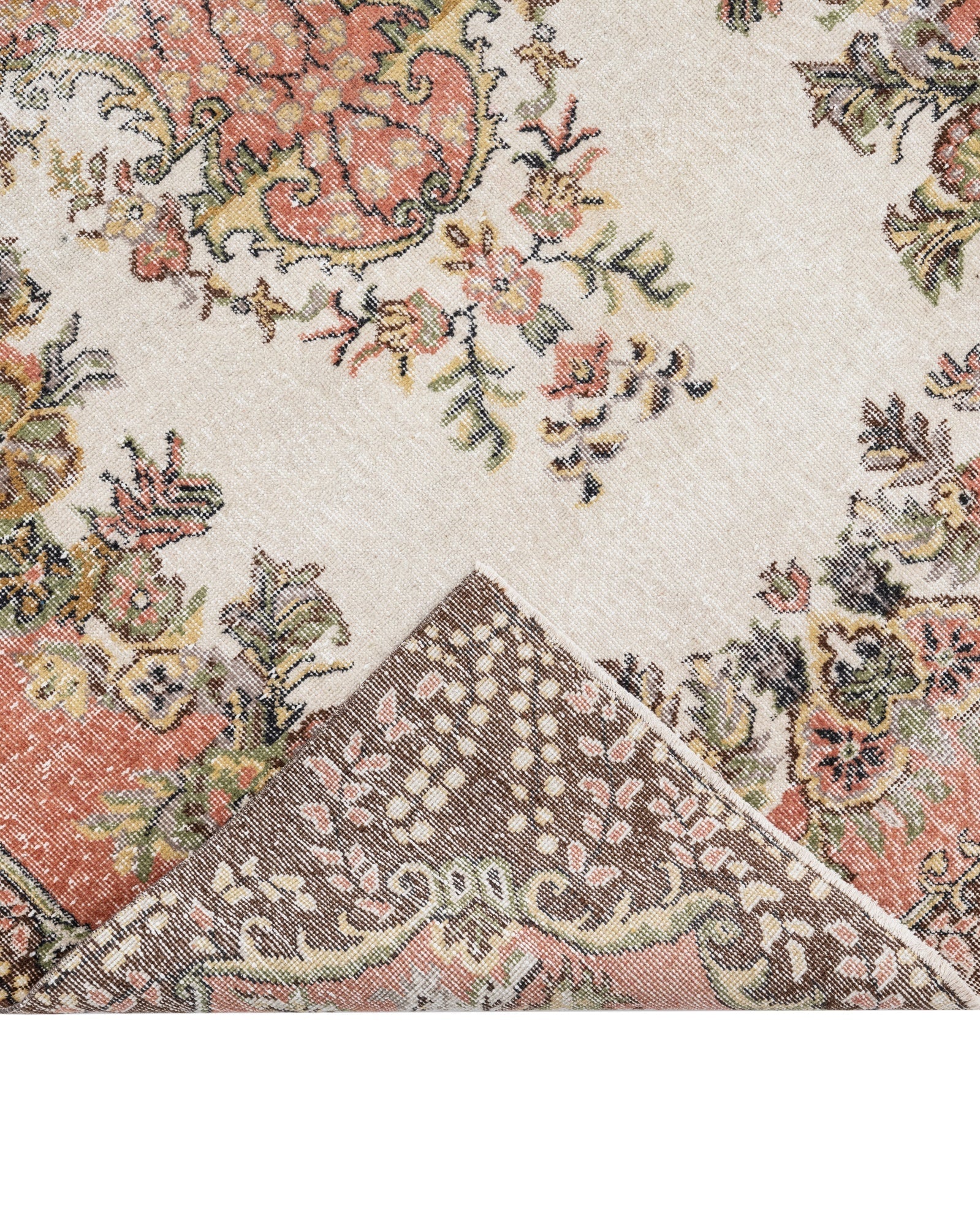 Handmade Wool Rug - Vintage Brown Medallion Cotton Blend, 5'10" x 10'4"