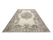 Handmade Wool Rug - Vintage Grey Medallion Carpet 5'8"x8'7" Durable Soft Natural Fiber