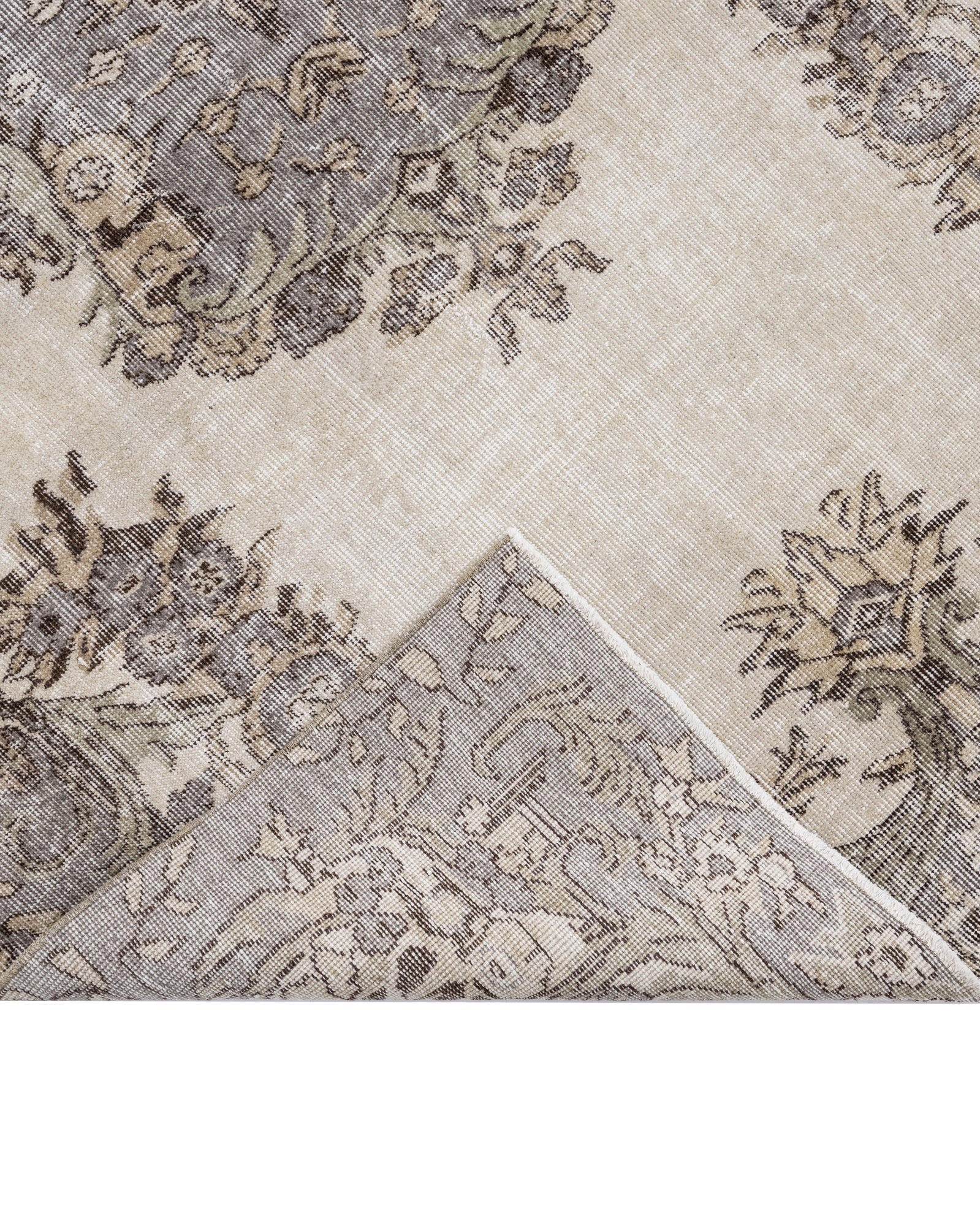 Handmade Wool Rug - Vintage Grey Medallion Carpet 5'8"x8'7" Durable Soft Natural Fiber