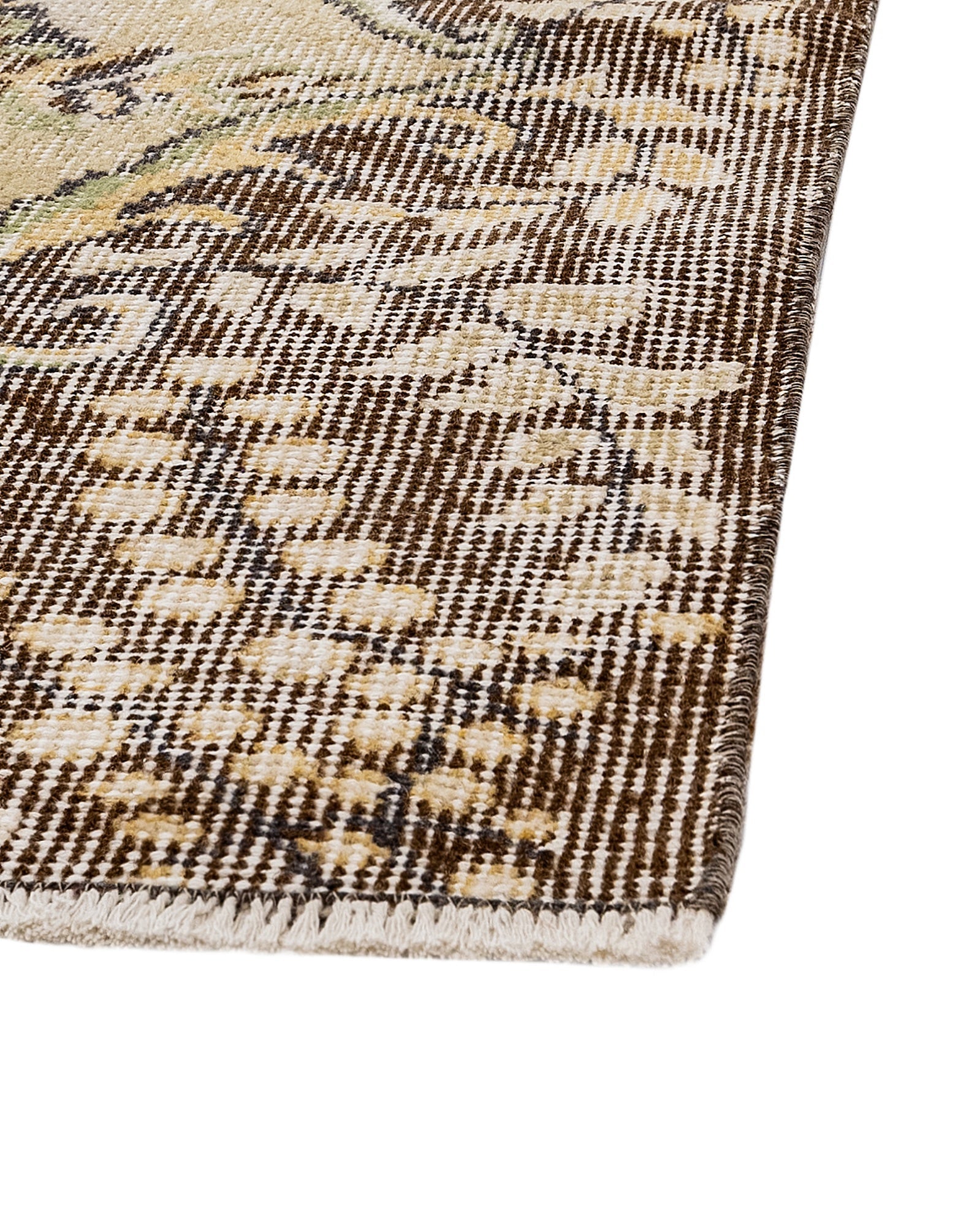 Handmade Wool Rug – Vintage Brown Medallion 6x9 Cotton Blend Carpet for Living Room