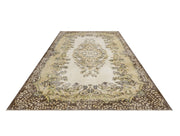 Handmade Wool Rug – Vintage Brown Medallion 6x9 Cotton Blend Carpet for Living Room