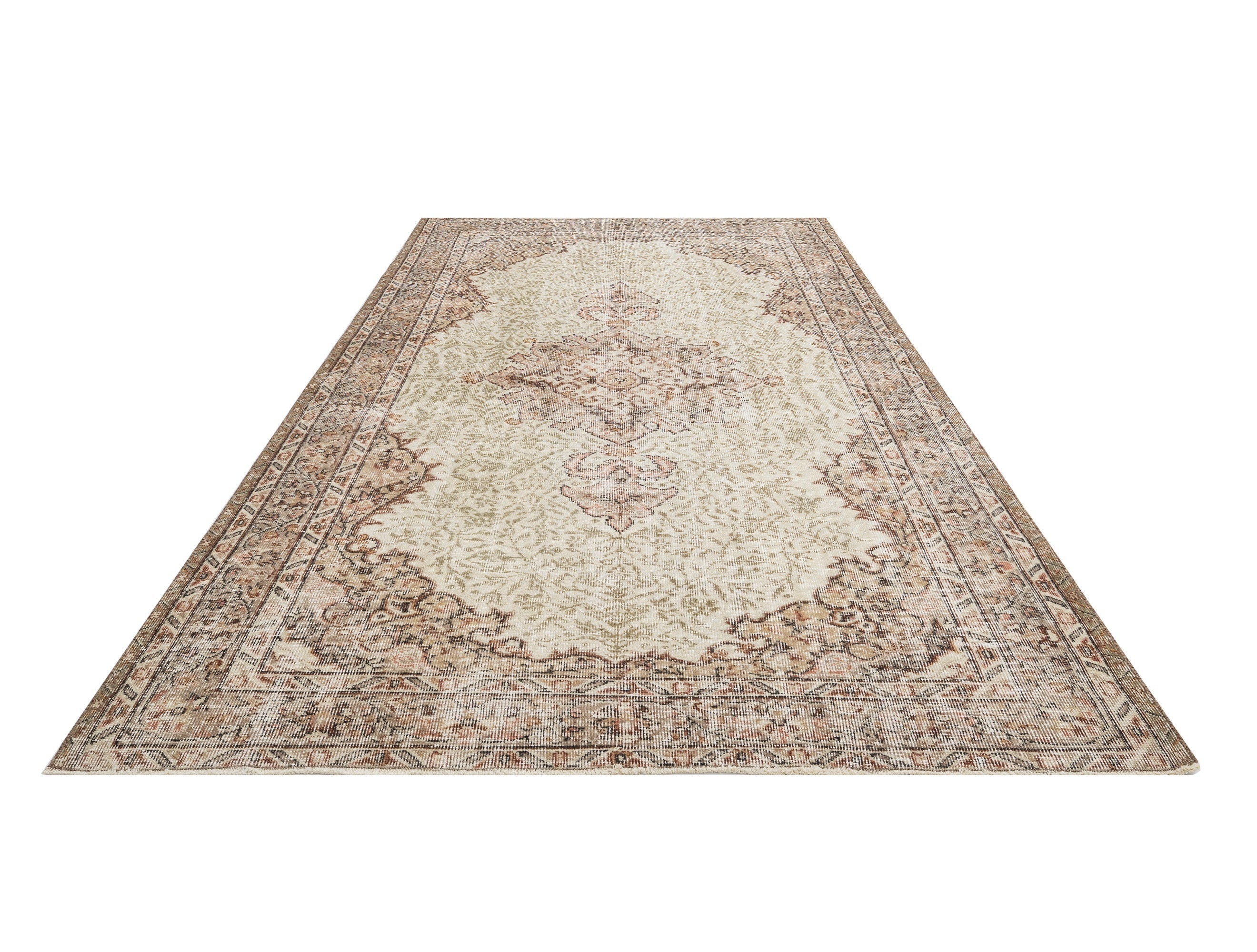 Handmade Wool Rug - Vintage Brown Medallion Carpet 5'5" x 8'4" | Soft Natural Fiber