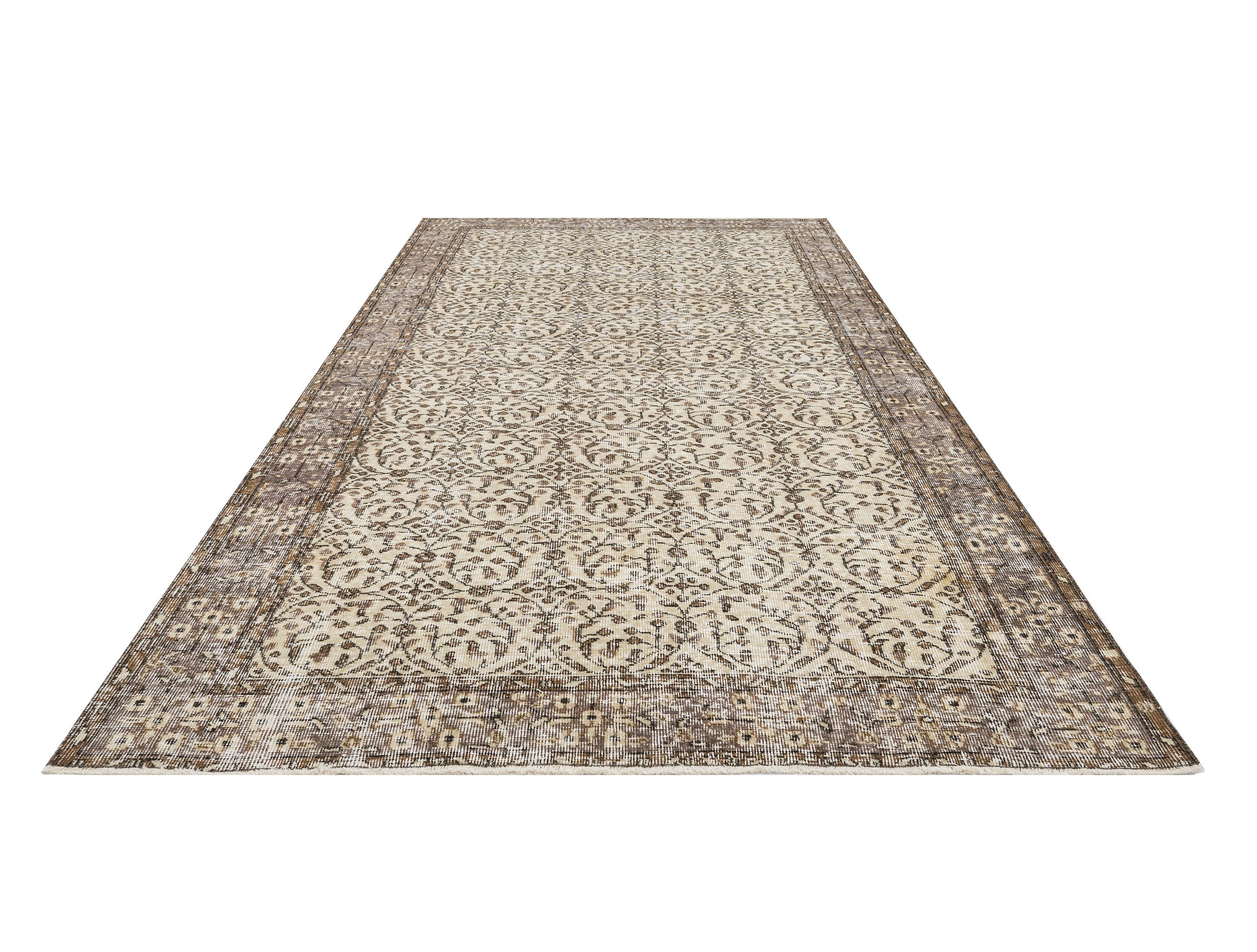 Handmade Wool Cotton Rug – Vintage Brown Frame 5x9 Feet Rustic Area Carpet