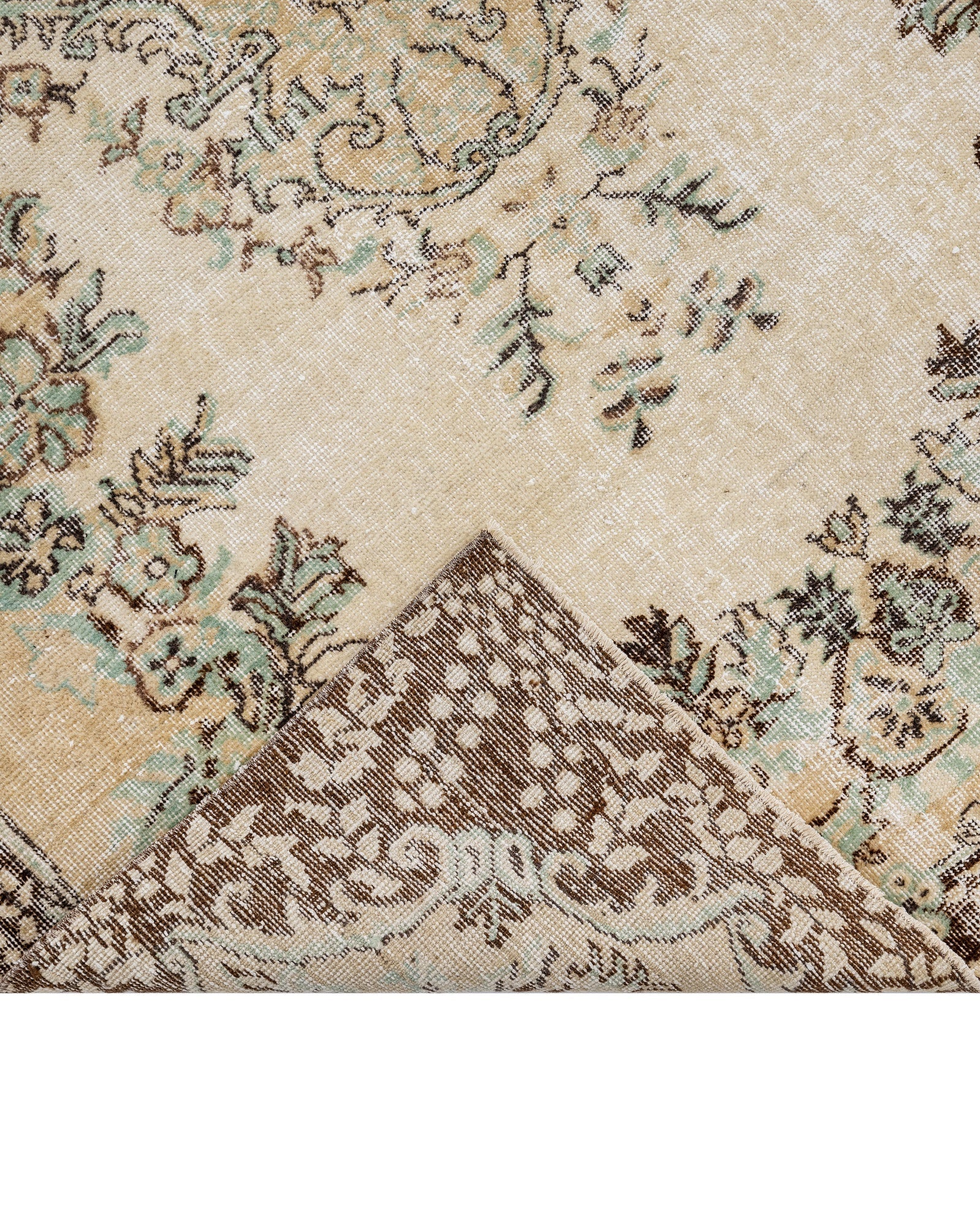 Handmade Wool Rug Vintage Brown Medallion Carpet 5'7" x 9'4" - Soft Cotton Blend