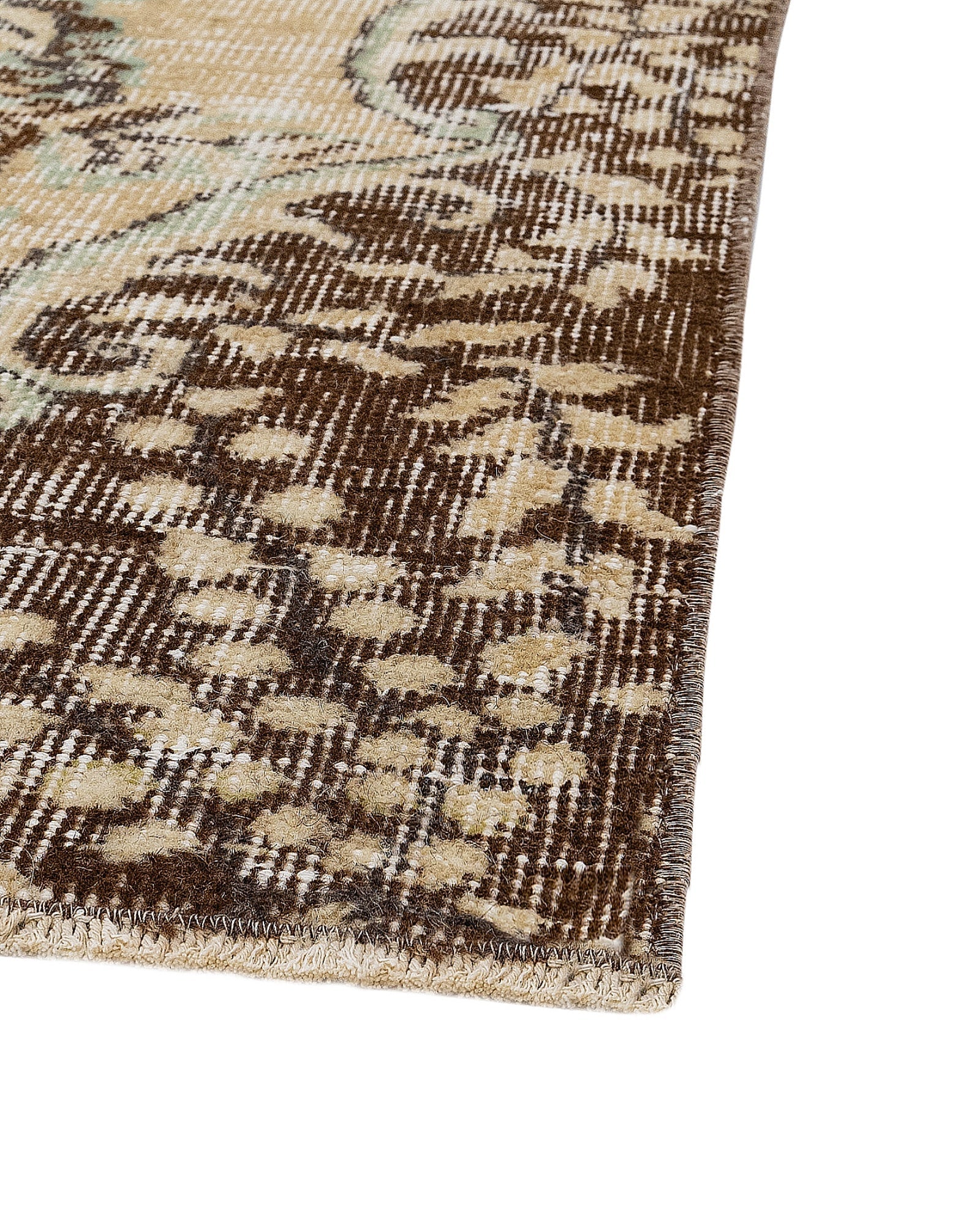 Handmade Wool Rug Vintage Brown Medallion Carpet 5'7" x 9'4" - Soft Cotton Blend