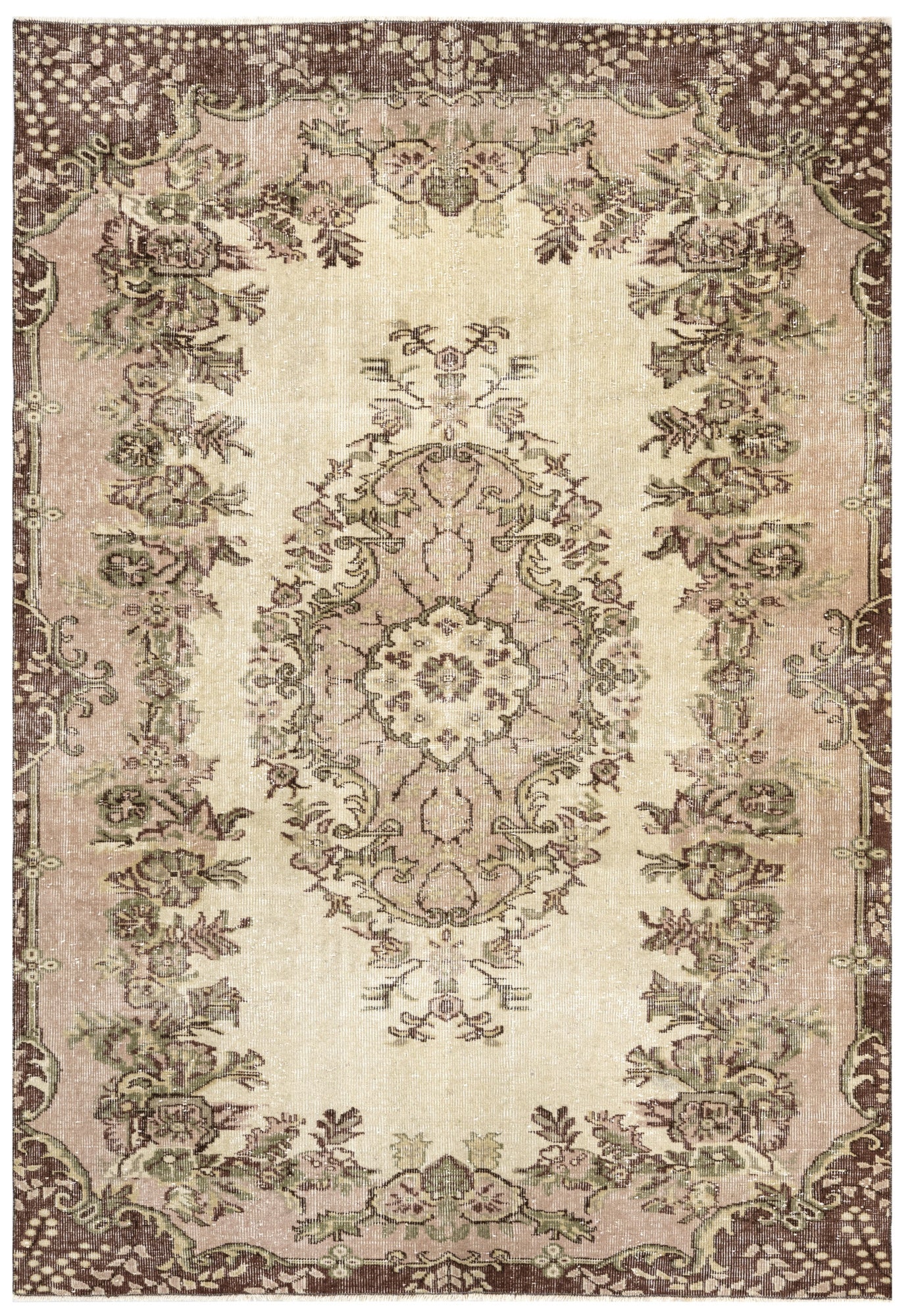 Handmade Wool Rug - Vintage Brown Medallion 5x8 Cotton Blend Area Rug