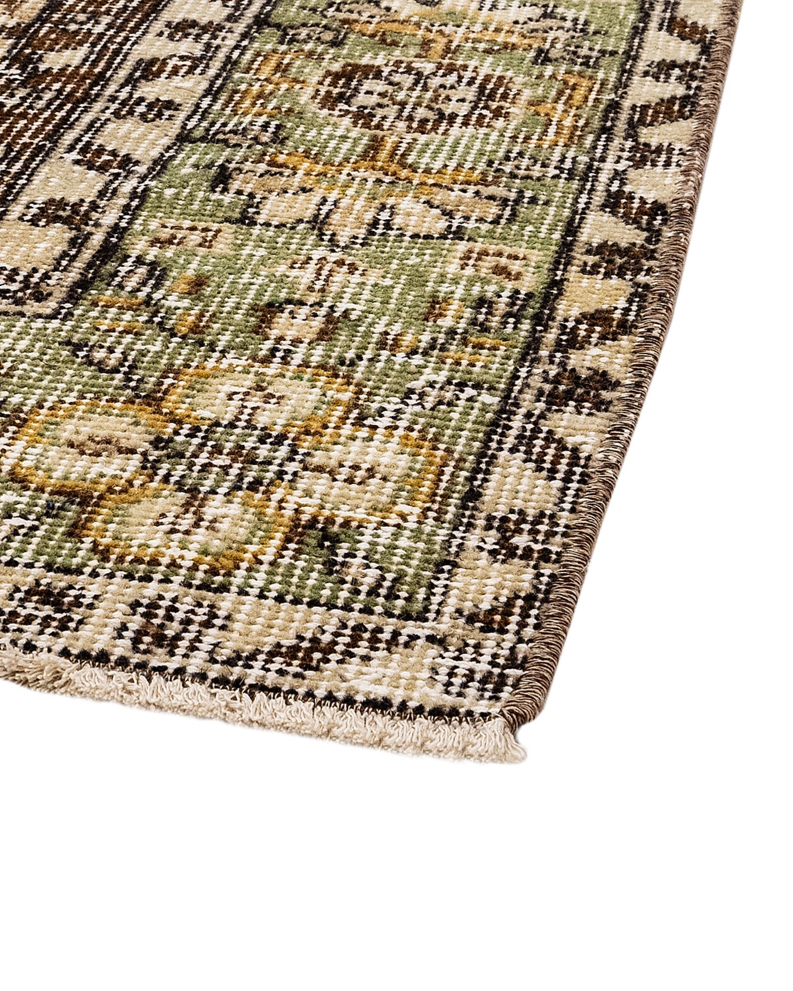 Handmade Wool Rug – Vintage Green Medallion Carpet 6'2"x9'8" Cotton Blend