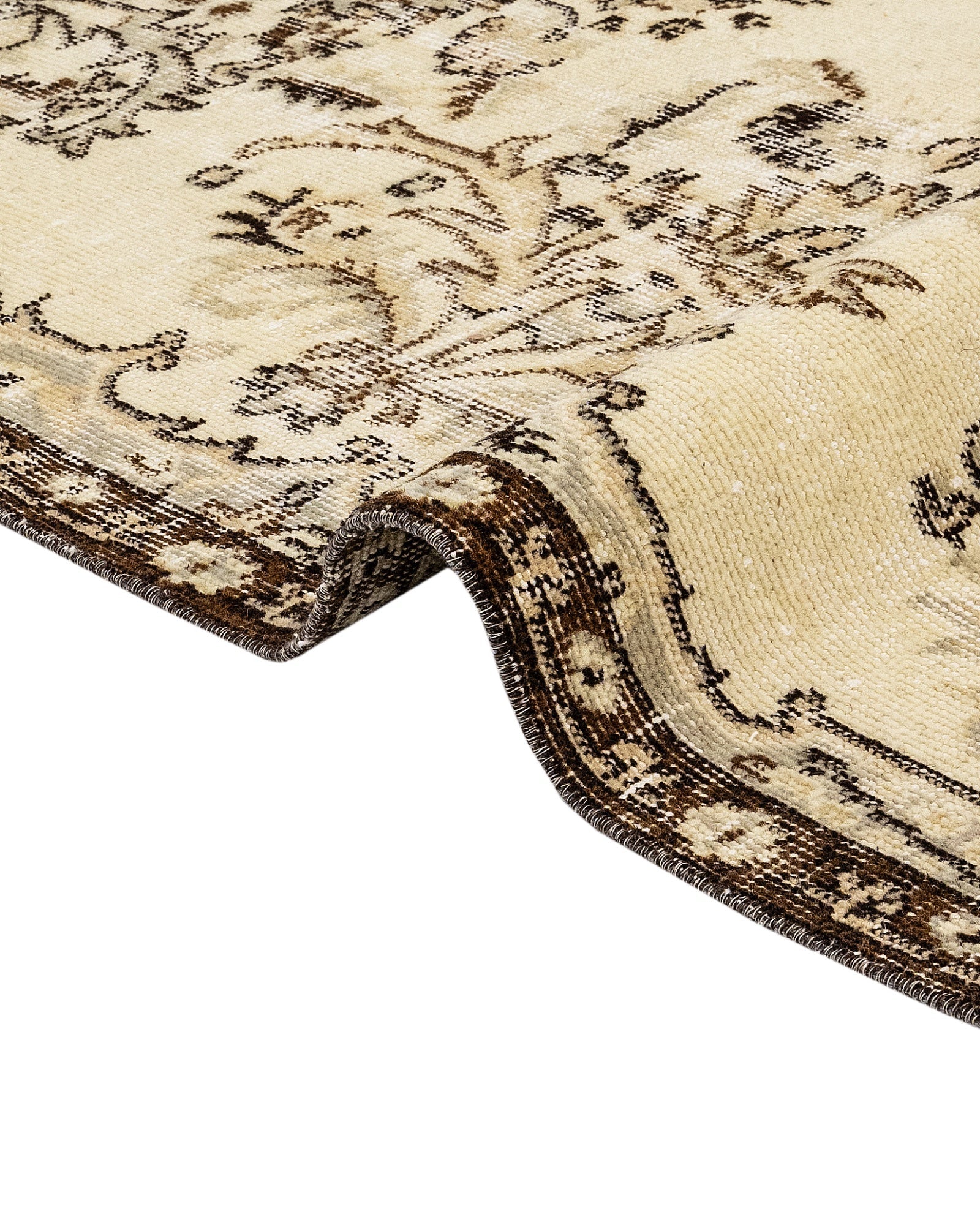 Handmade Wool Cotton Rug – Vintage Brown Medallion 5'6"x9'4" Area Carpet