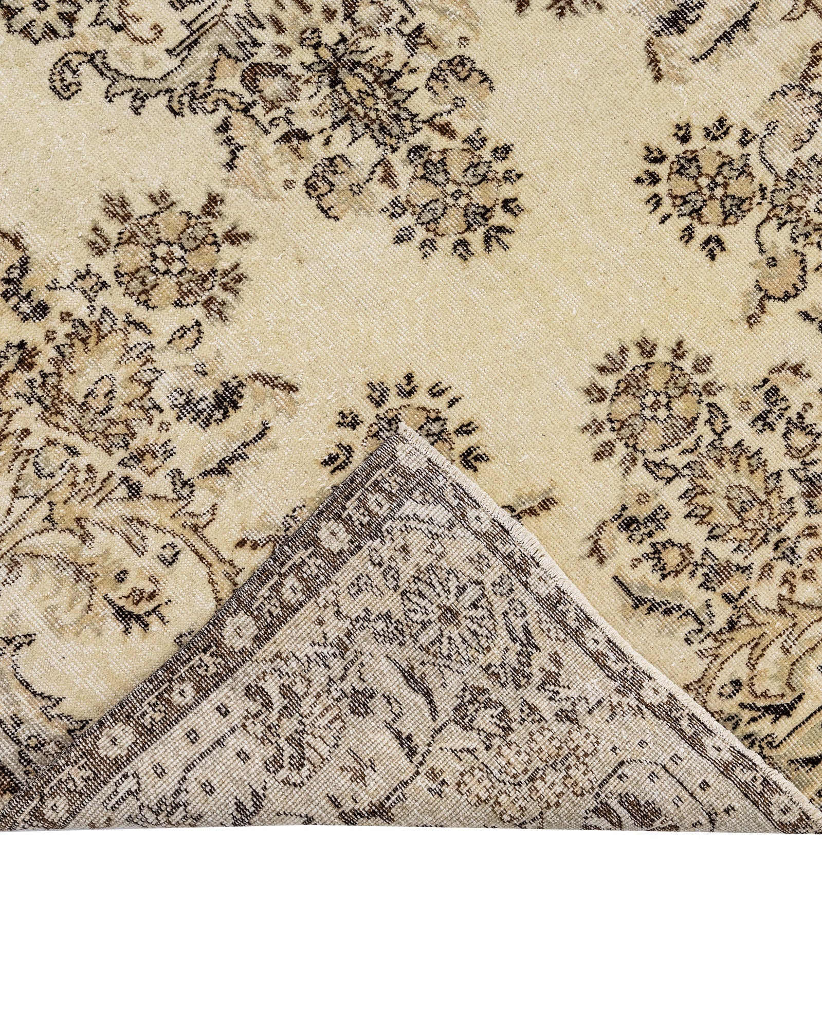 Handmade Wool Cotton Rug – Vintage Brown Medallion 5'6"x9'4" Area Carpet