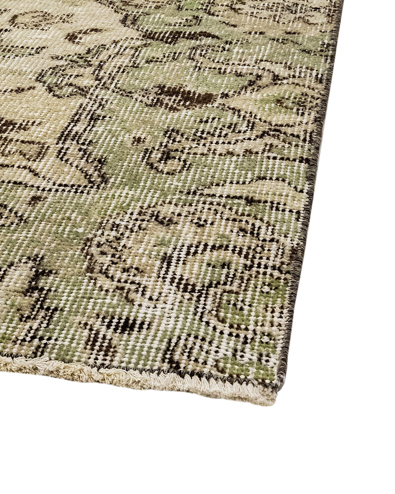 Handmade Wool Cotton Rug - Vintage Green Medallion Area Carpet 5'9" x 9'3"