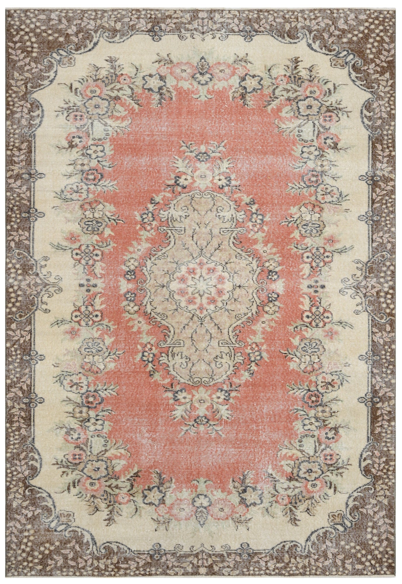 Handmade Wool Rug - Vintage Red Medallion 5'7" x 8'11" Cotton & Wool Carpet