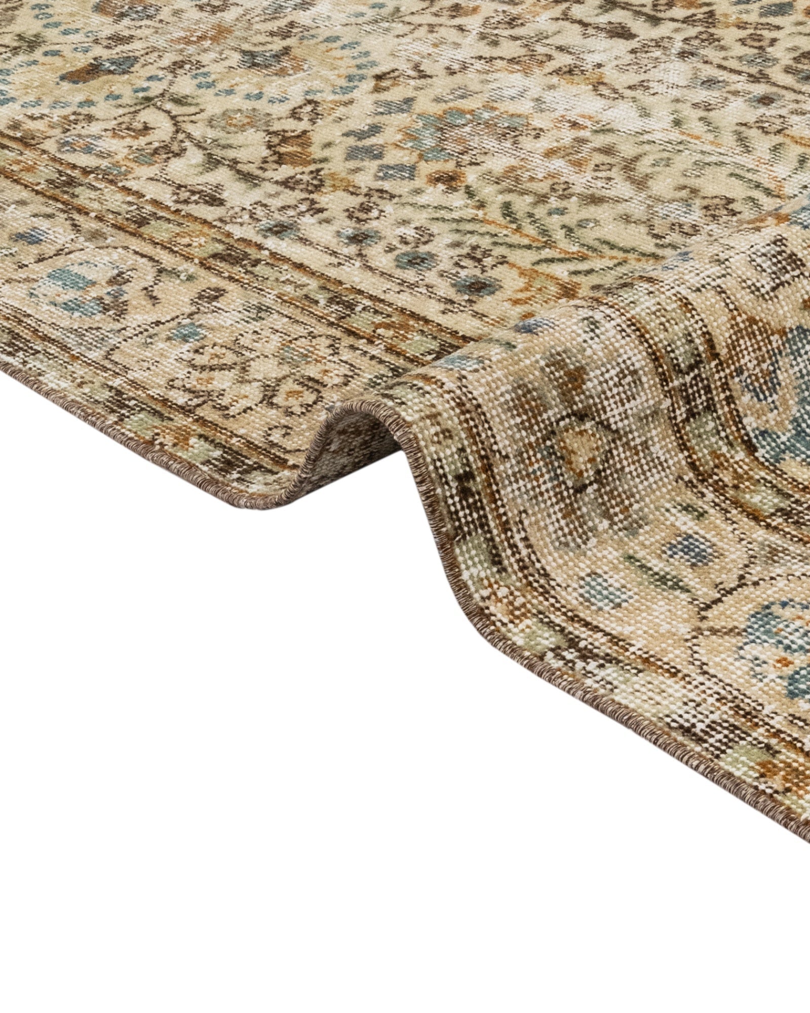 Handmade Wool Cotton Rug - Vintage Brown Frame 5x9 Feet Rustic Area Carpet