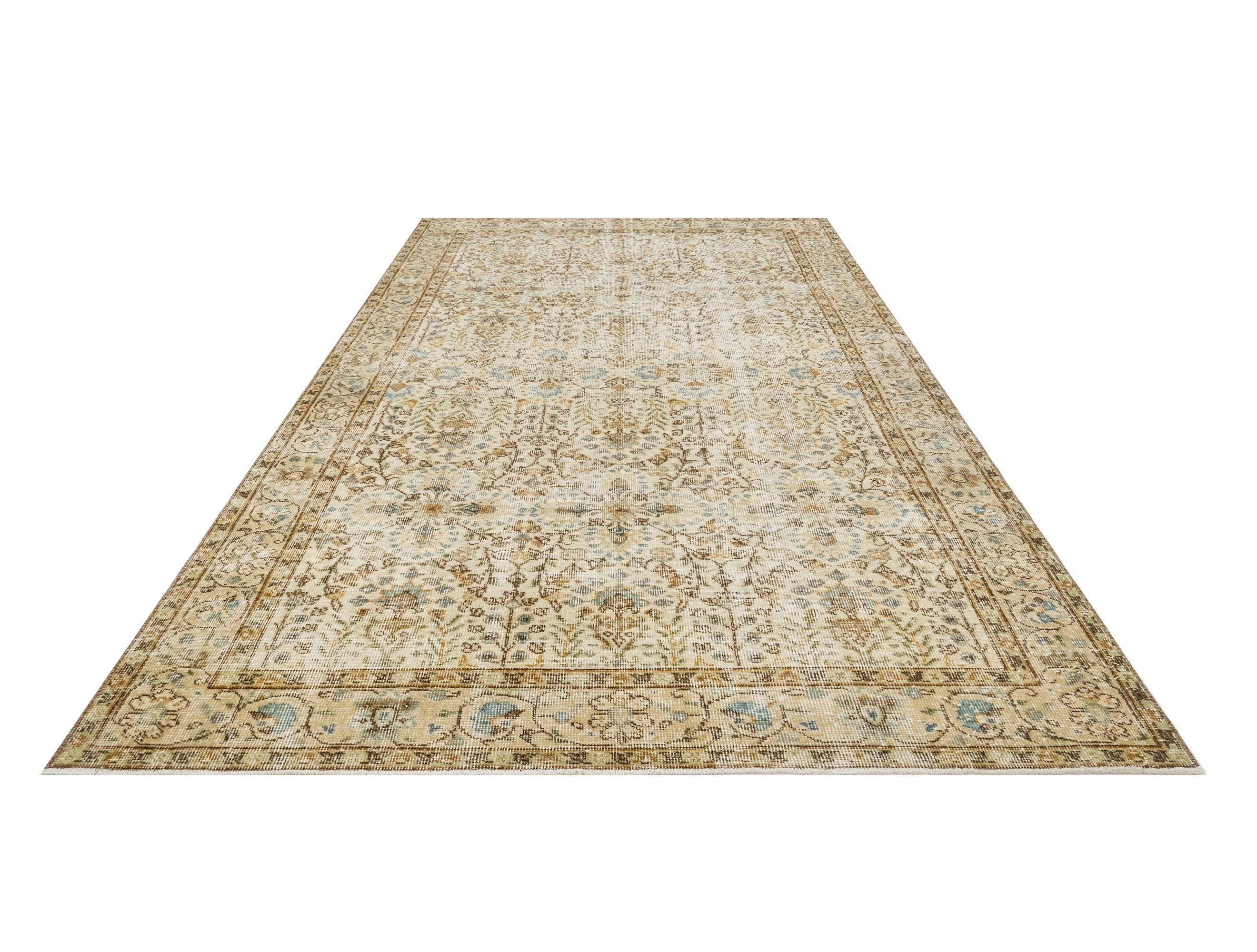 Handmade Wool Cotton Rug - Vintage Brown Frame 5x9 Feet Rustic Area Carpet