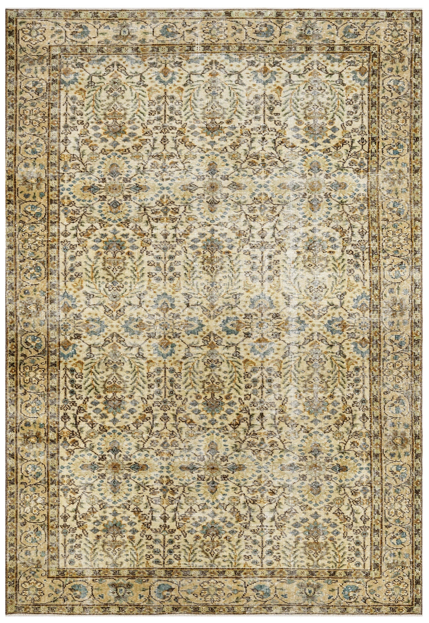 Handmade Wool Cotton Rug - Vintage Brown Frame 5x9 Feet Rustic Area Carpet