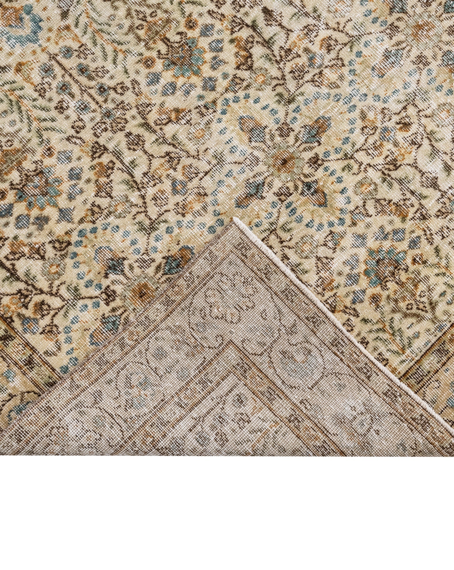 Handmade Wool Cotton Rug - Vintage Brown Frame 5x9 Feet Rustic Area Carpet