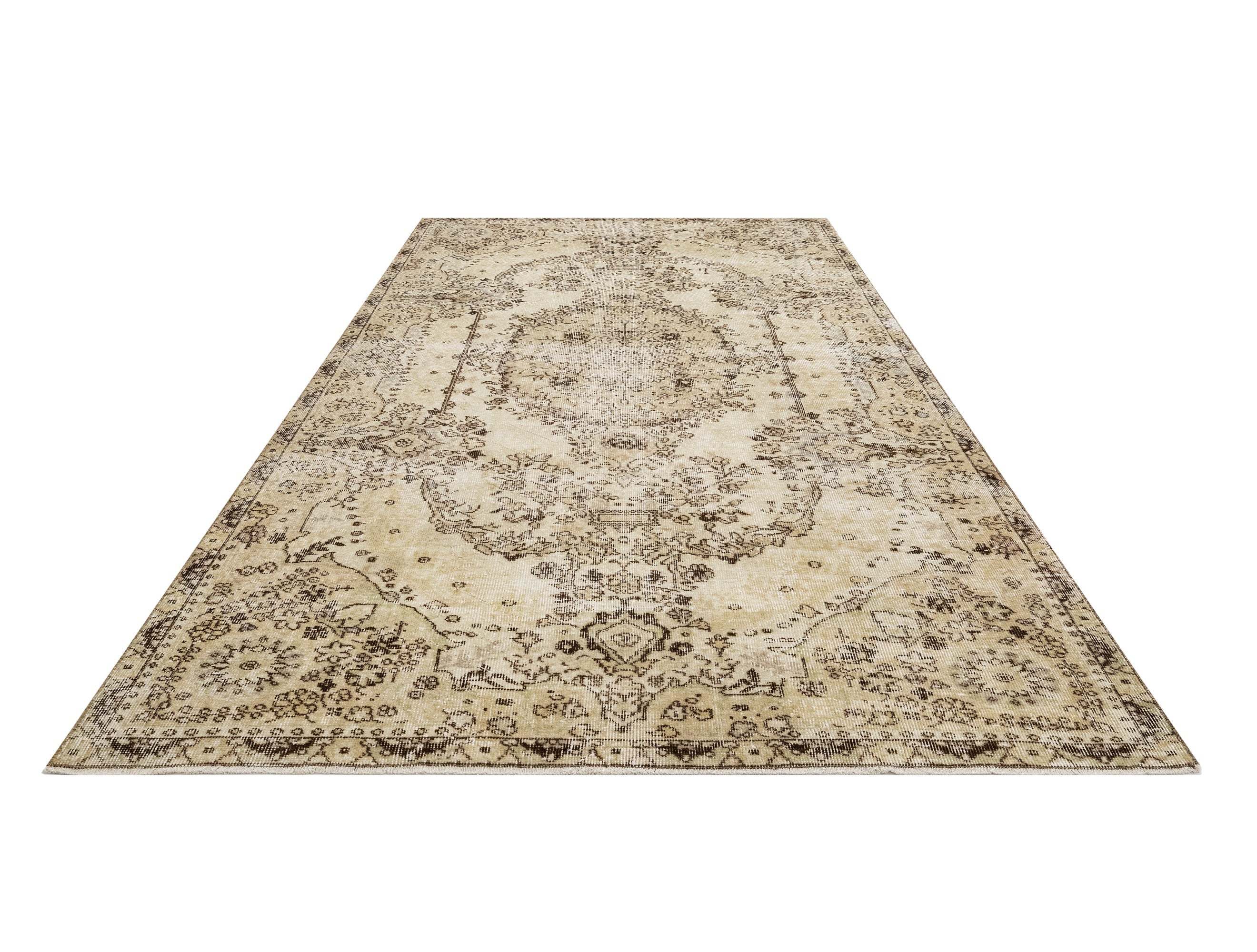 Handmade Wool Rug – Vintage Medallion Brown 5x9 Foot Cotton Blend Carpet