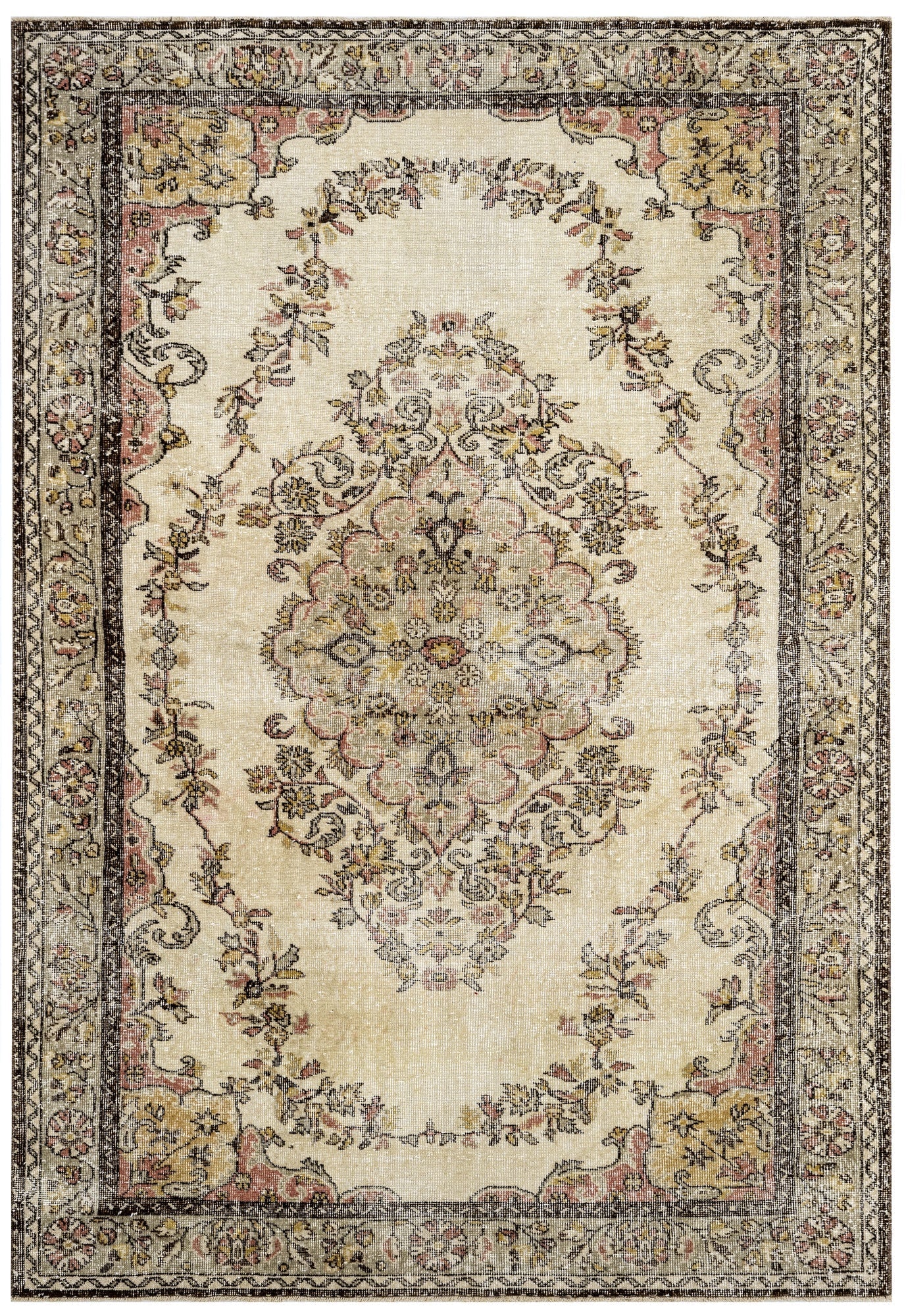 Handmade Wool Rug - Vintage Brown Medallion 6x9 Area Rug for Living Room