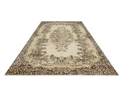 Handmade Wool Rug – Vintage Brown Medallion Area Carpet 5'6" x 8'10"