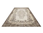 Handmade Wool Rug - Vintage Brown Medallion 6x9 Area Rug | Cotton Blend Soft Mat